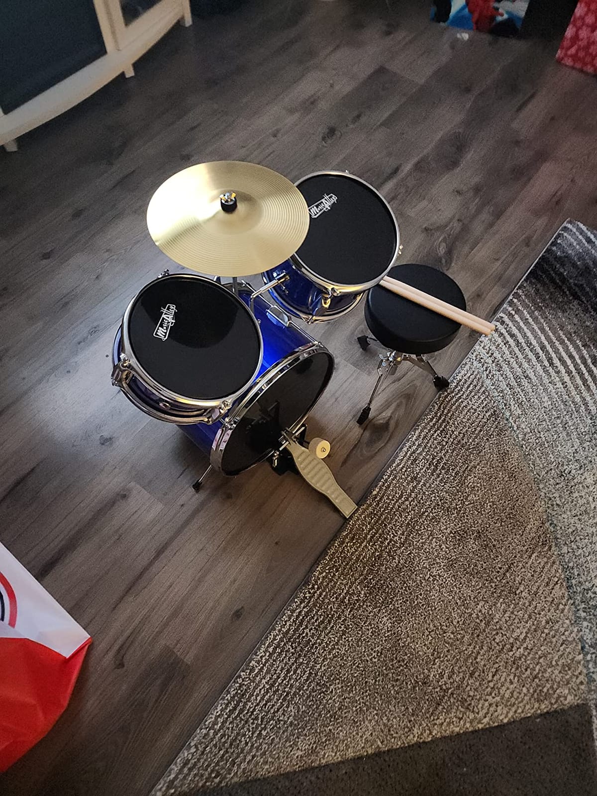 Music Alley 3 Piece Kids Drum Set with Throne, Cymbal & Sticks, Blue customer photo 1