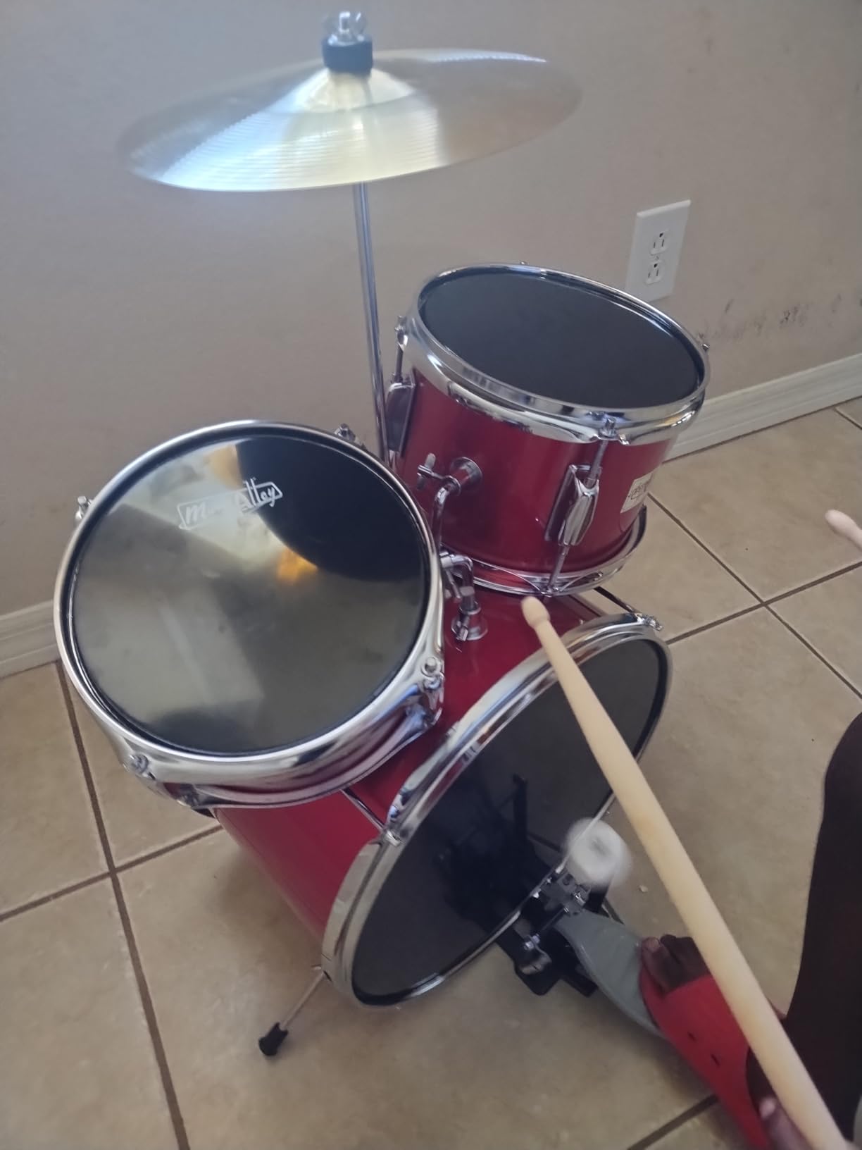 Music Alley 3 Piece Kids Drum Set with Throne, Cymbal & Sticks, Blue customer photo 2