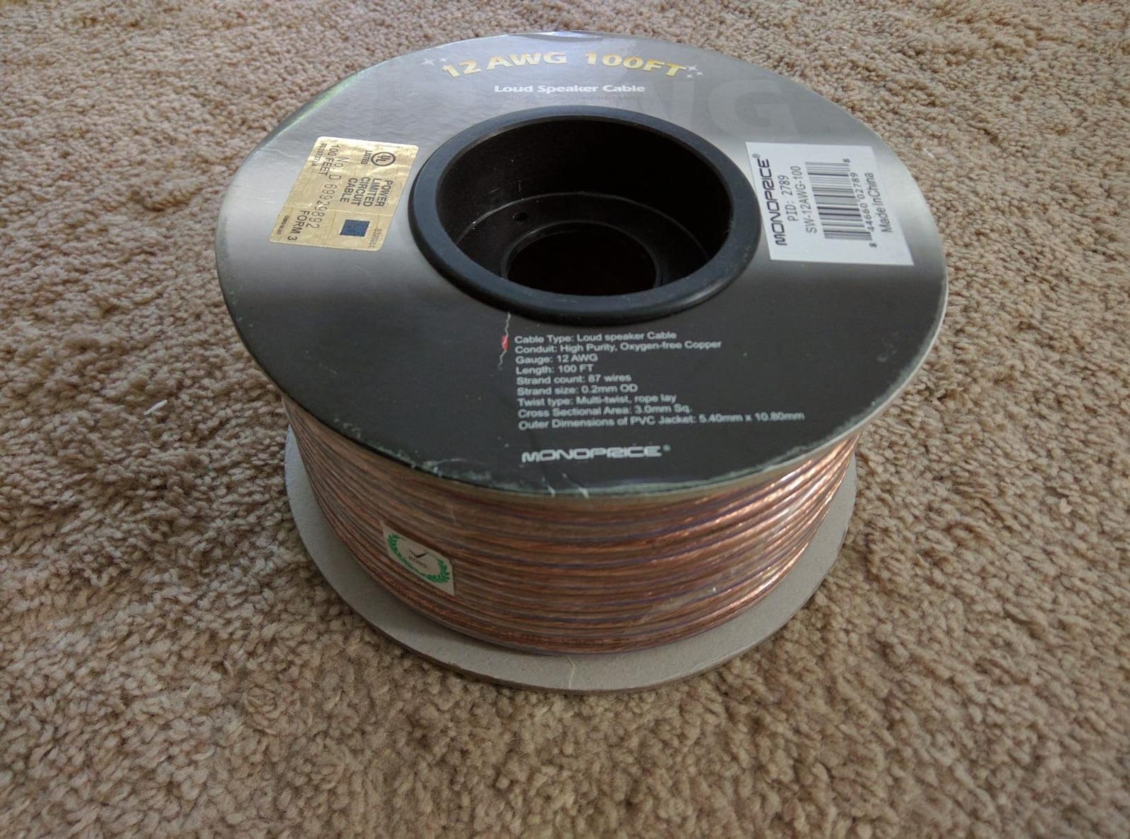 Monoprice Enhanced Oxygen-Free Copper Loud Speaker Wire - CL2 In-Wall Rated, Pure Bare Copper, 12Awg, 50 Feet customer photo 2
