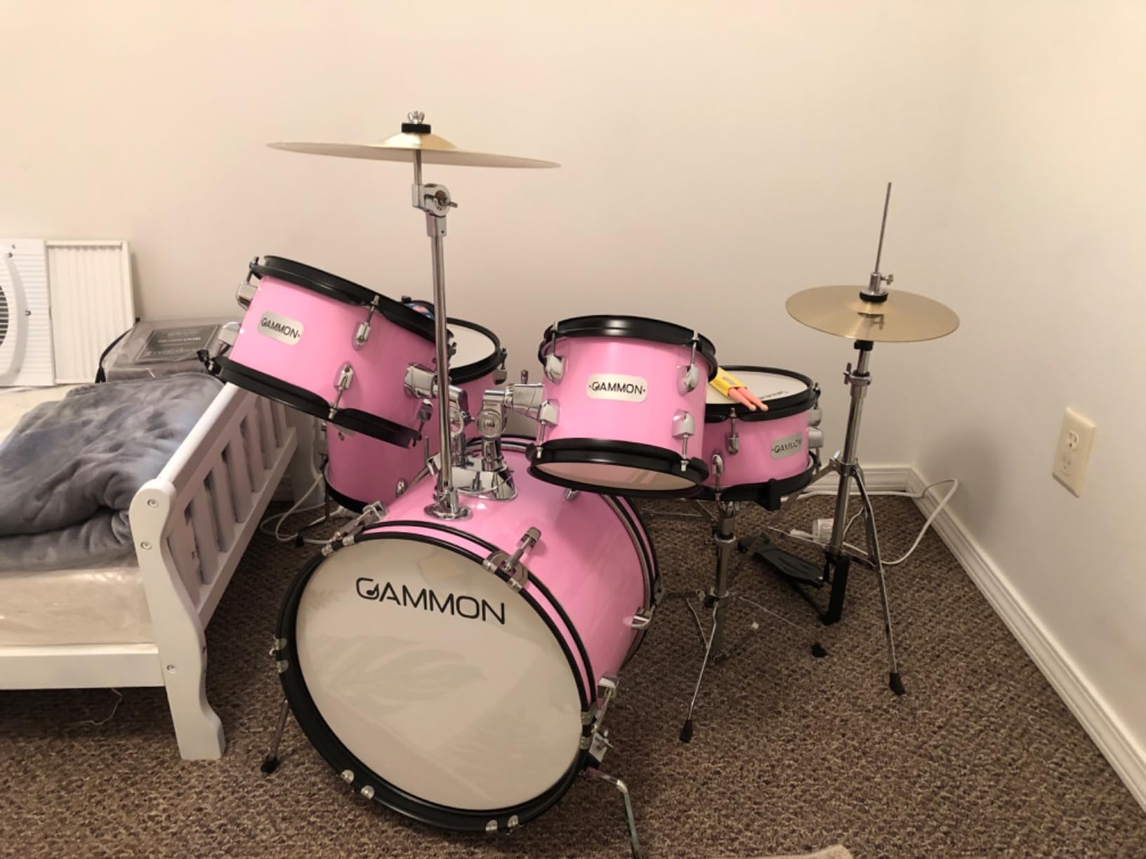 Gammon Percussion 5-Piece Kids Drum Set, Complete Junior Drum Kit with Cymbals, Hardware, Sticks, & Throne - Black customer photo 1