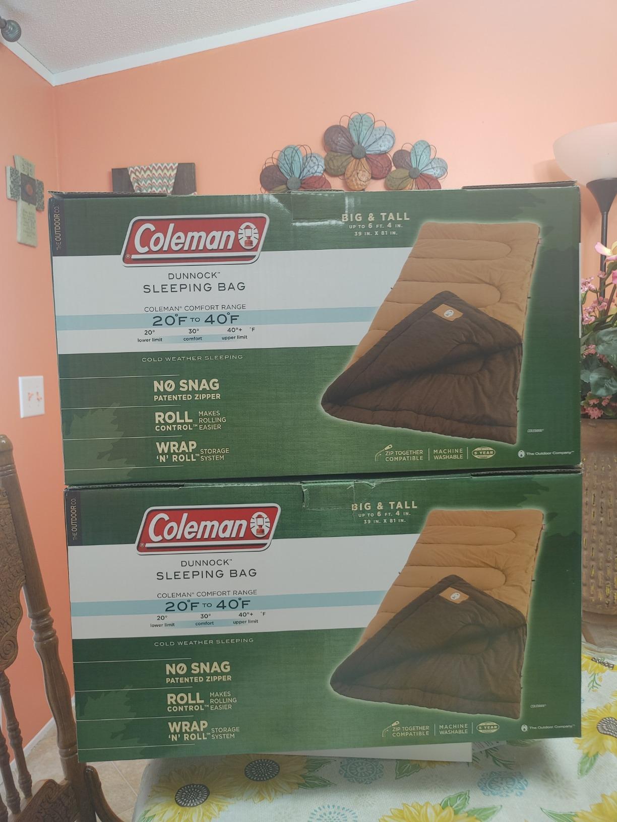 Coleman Dunnock 20°F Big ‘n Tall Sleeping Bag, Cold-Weather Sleeping Bag Fits Adults up to 6ft 4in, Machine Washable, Flannel Liner customer photo 2