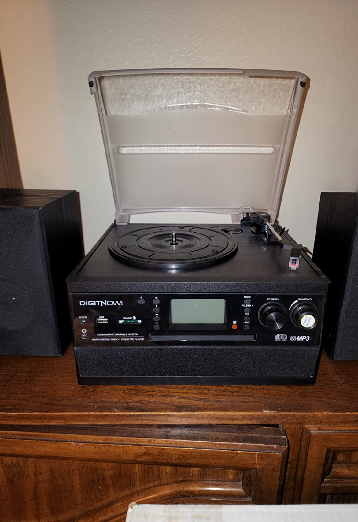 DIGITNOW Bluetooth Record Player Turntable with Stereo Speaker, LP Vinyl to MP3 Converter with CD, Cassette, Radio, Aux in and USB/SD Encoding, Remote Control, Audio Music Player Built in Amplifier customer photo 2