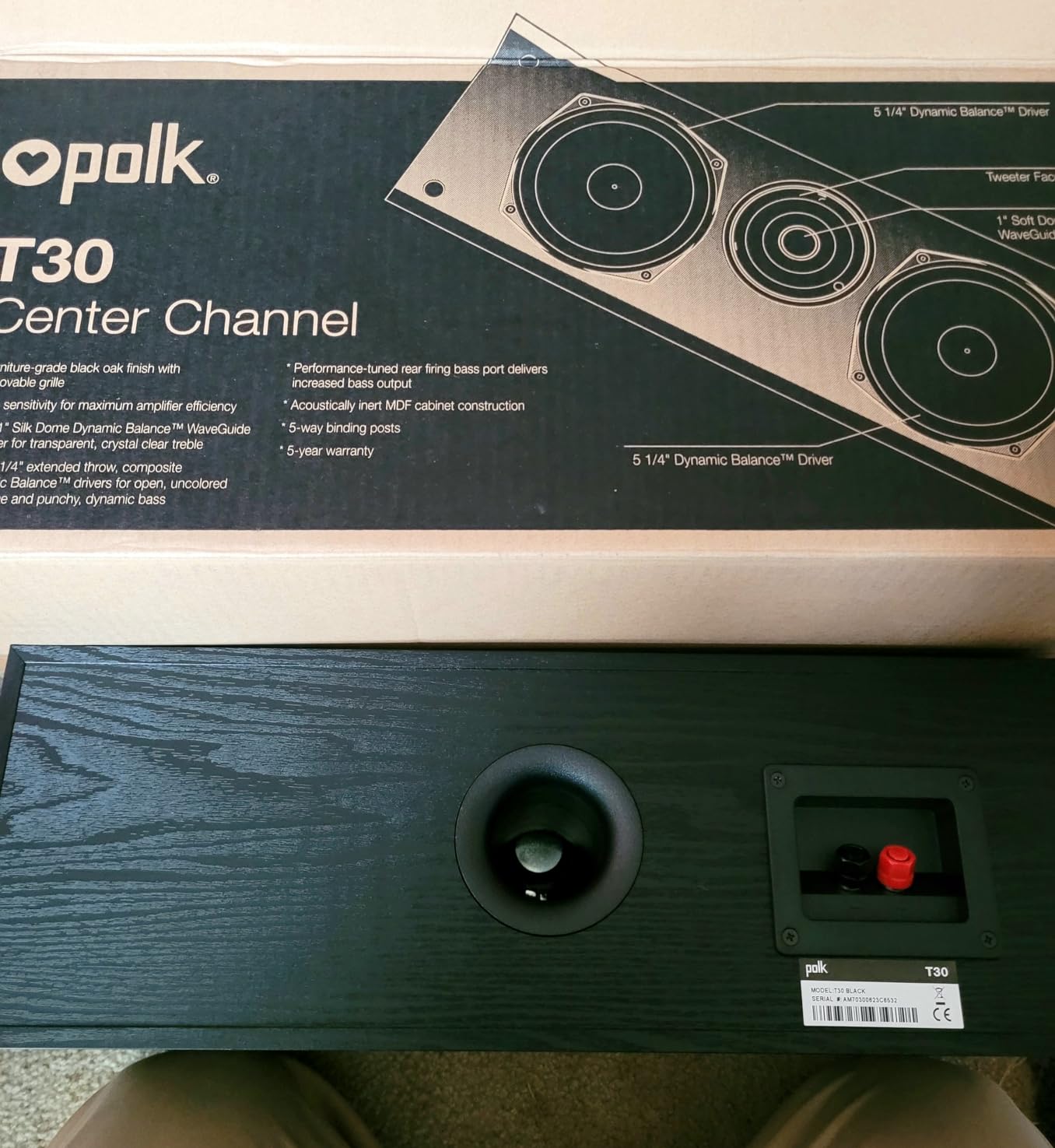 Polk Audio T30 Home Theater Center Channel Speaker, 100W Single, Black customer photo 2