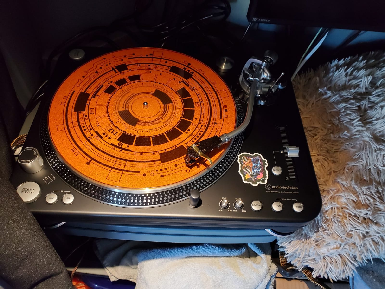 Cork Turntable Mat for Better Sound Support on Vinyl LP Record Player - Original Geometric Design Psychedelic Geometric Black Light Art [4mm Thickness]-m5 customer photo 1