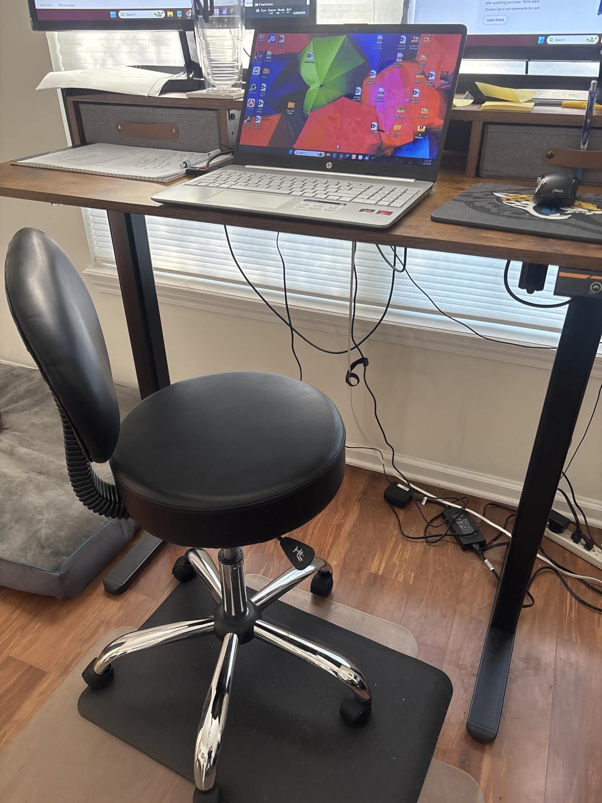 Amazon Basics Multi-Purpose Drafting Spa Bar Stool with Back Support, Upholstered, and Wheels, Black, 22.72