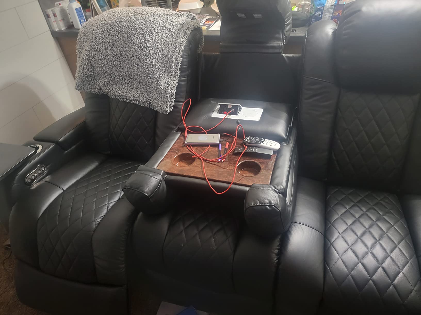 Seatcraft Anthem Home Theater Seating Black Sofa with Fold Down Table customer photo 2