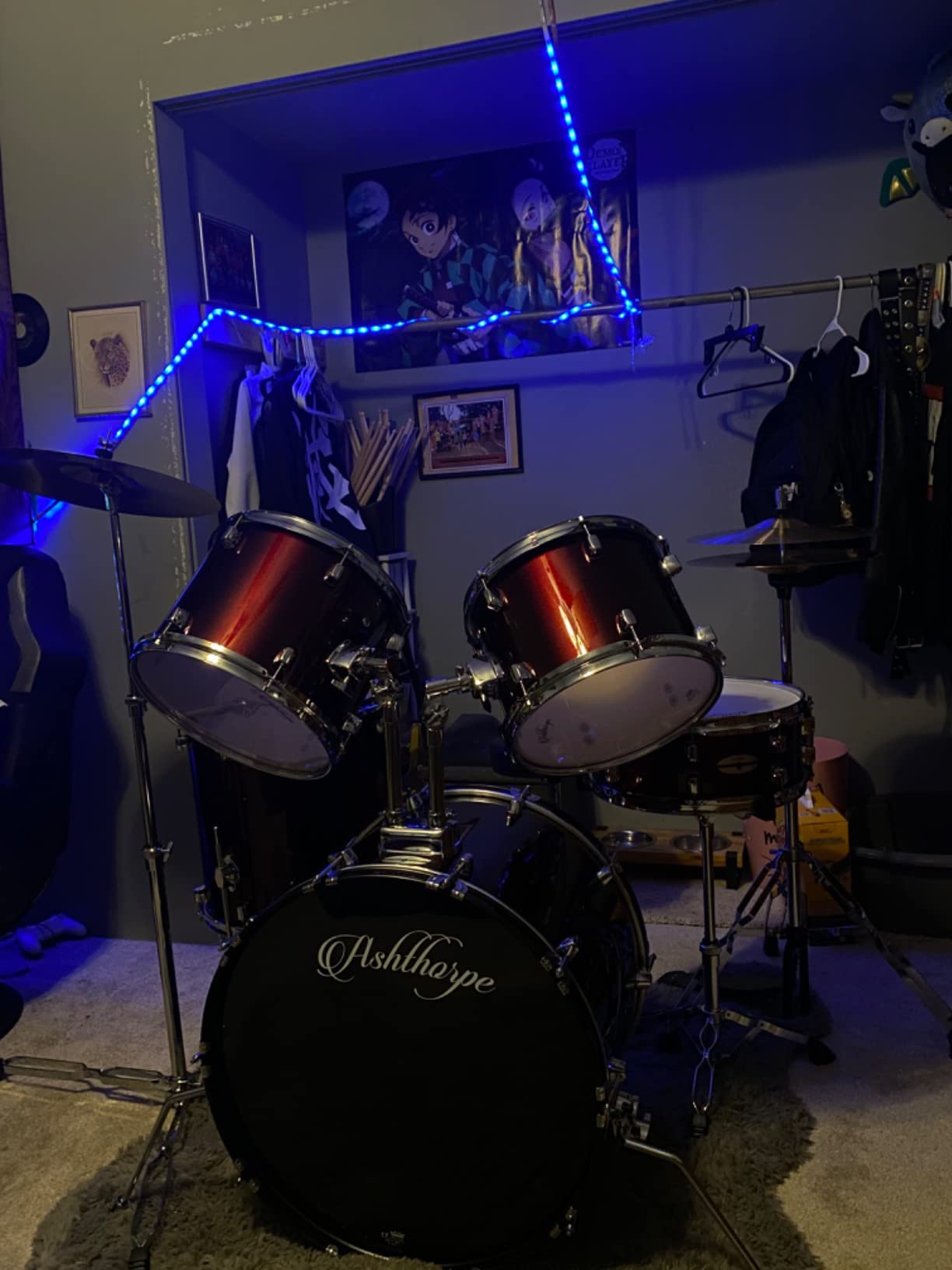 Ashthorpe 5-Piece Full Size Adult Drum Set with Remo Heads & Premium Brass Cymbals - Complete Professional Percussion Kit with Chrome Hardware - Blue customer photo 1