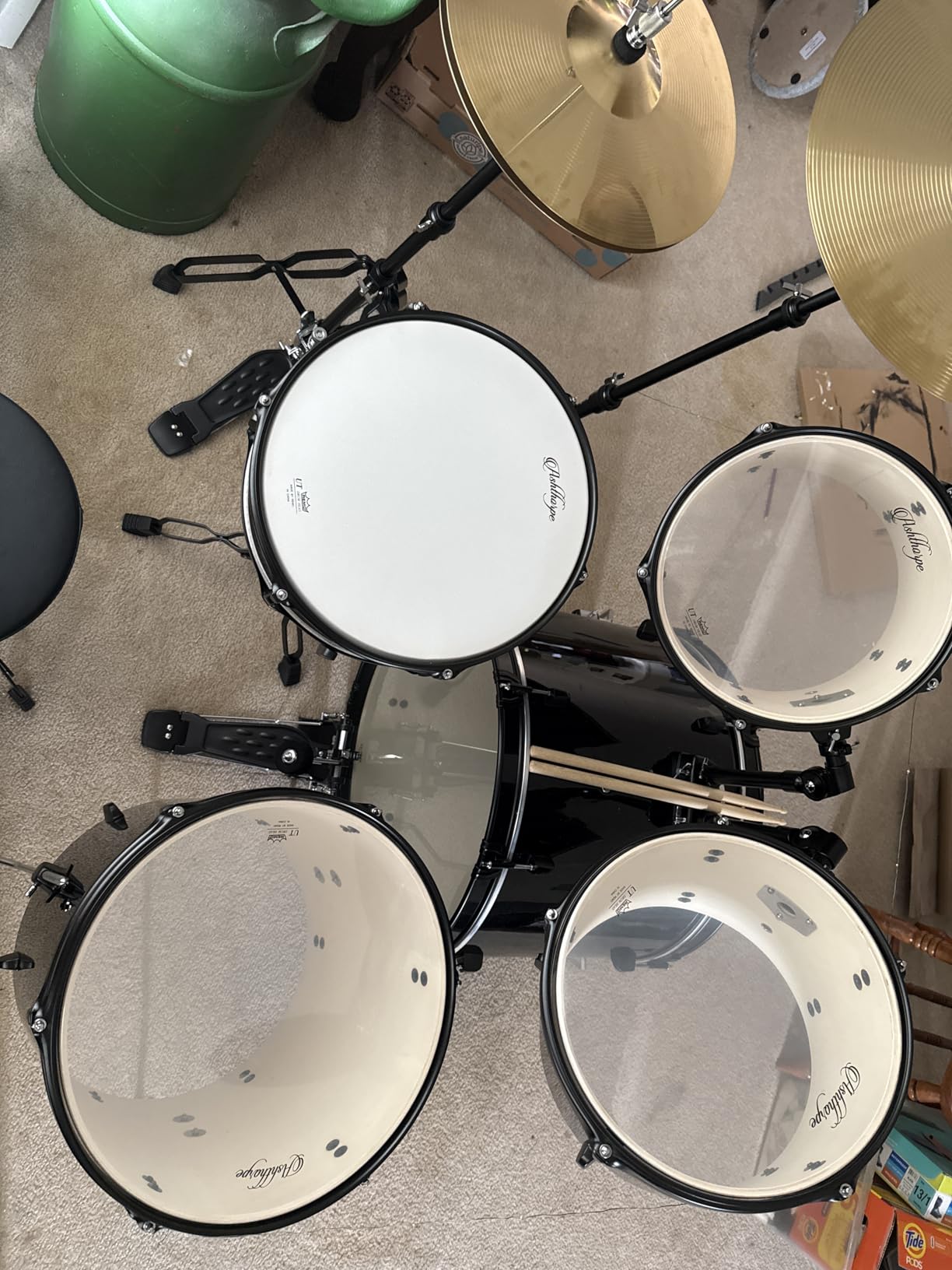 Ashthorpe 5-Piece Complete Full Size Adult Drum Set with Remo Batter Heads - Red customer photo 2