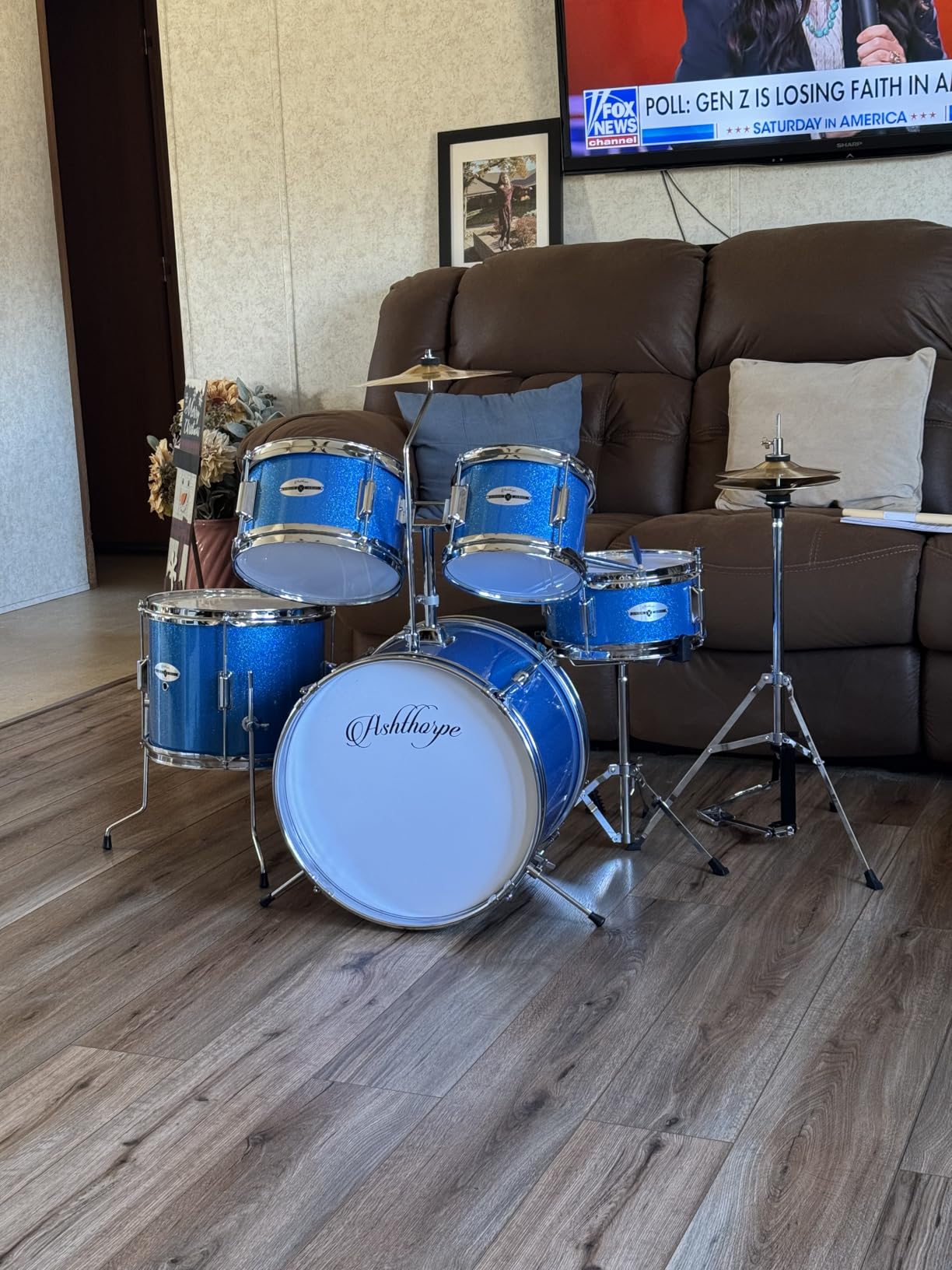 Ashthorpe 5-Piece Complete Kids Drum Set with Genuine Brass Cymbals - Junior Beginner Kit with 16
