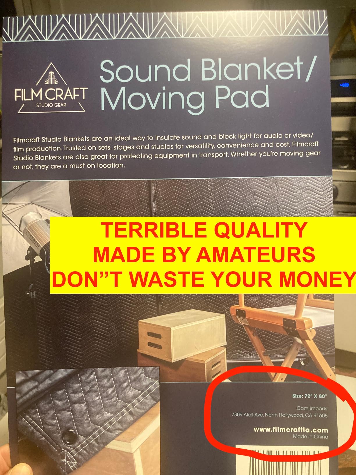 Filmcraft Sound Dampening Blanket with Grommets, 72