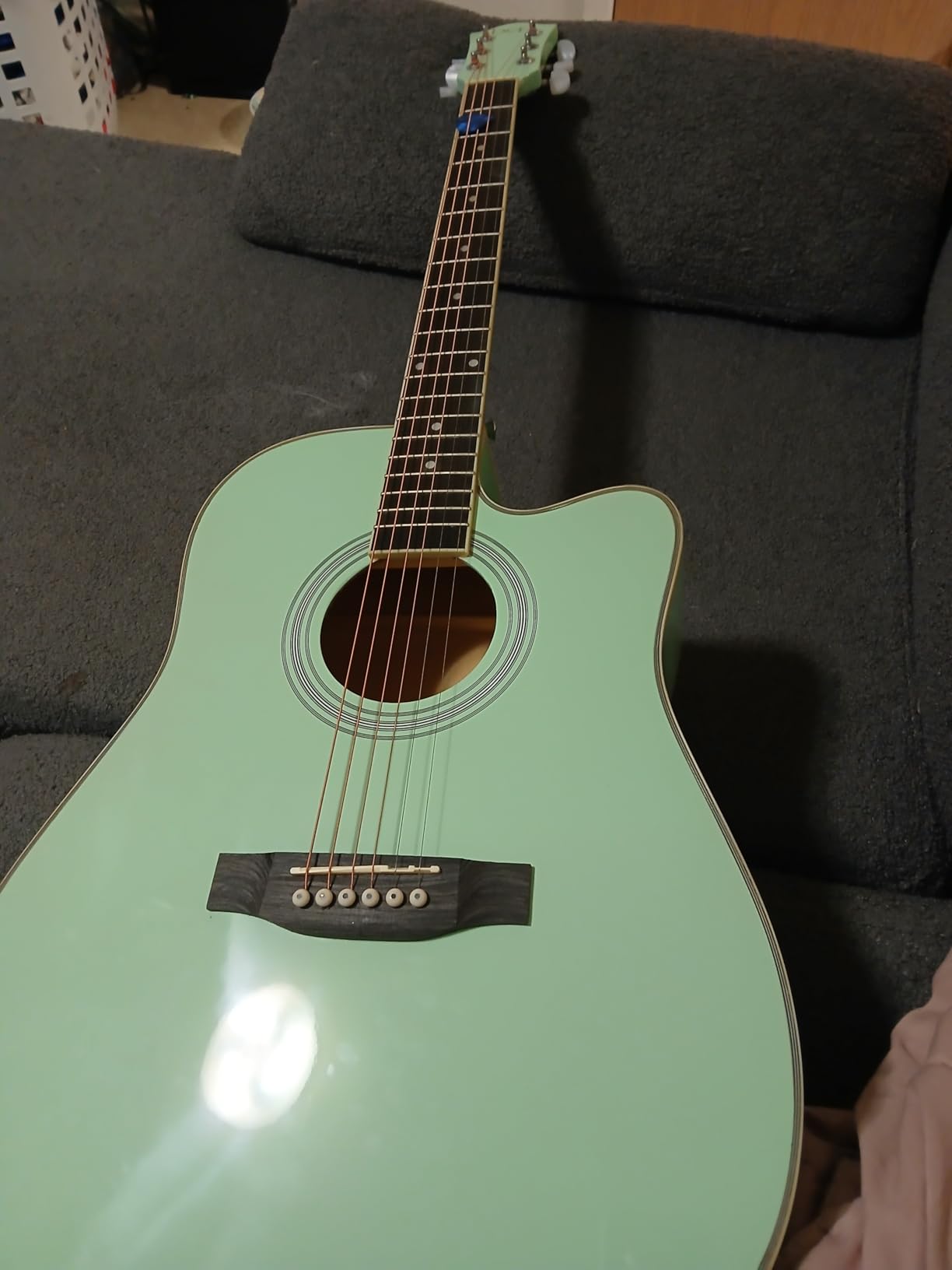 Best Choice Products 41in Beginner Acoustic Guitar Full Size All Wood Cutaway Guitar Starter Set w/Case, Strap, Capo, Strings, Picks - SoCal Green customer photo 2