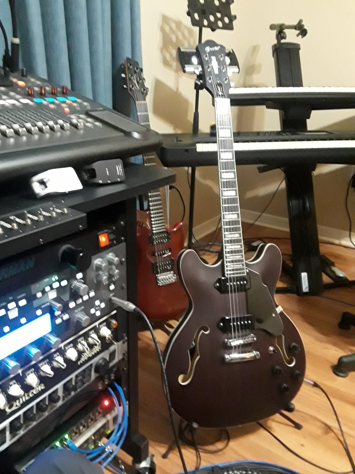 Grote 335 Style Jazz Electric Guitar Flame Maple top Semi-Hollow Body Matte Finished P90 Pickups (RED) customer photo 1