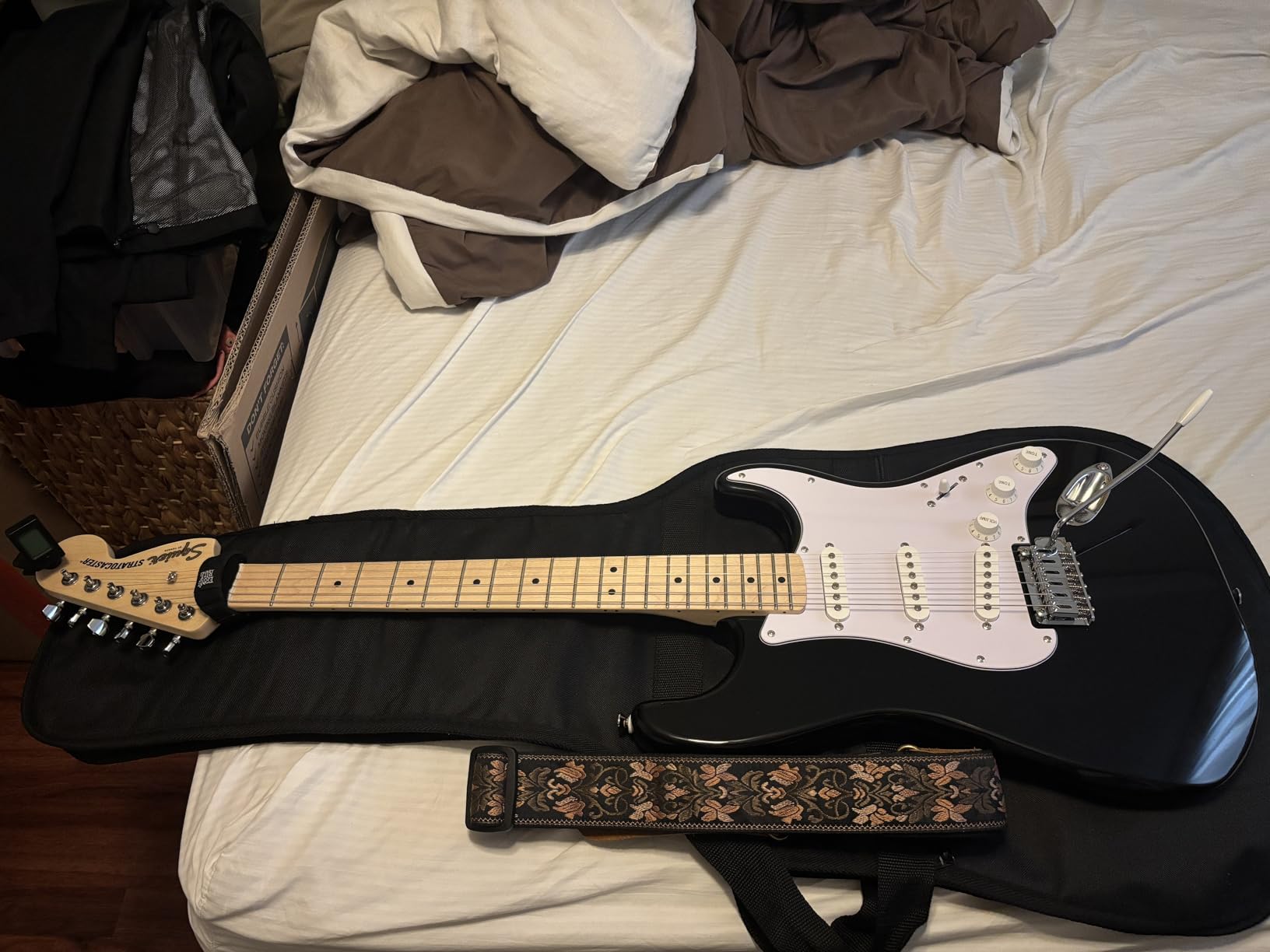 Squier Affinity Stratocaster Electric Guitar, Maple Fingerboard, Black | Ideal starter electric guitar, Fender-designed Strat pickups, slim C-shape neck, 2-year warranty, affordable Stratocaster customer photo 2