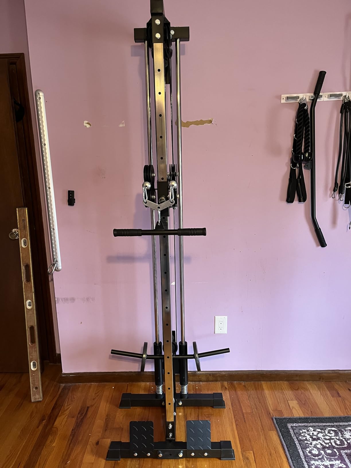 ER Kang Cable Station Wall Mount, 18in Pulley Tower, Dual Pulley System, High & Low Cable Machine, LAT Pull-Down & Row Tower with Flip-Up Footplate, Home Gym Cable Crossover, Black customer photo 1