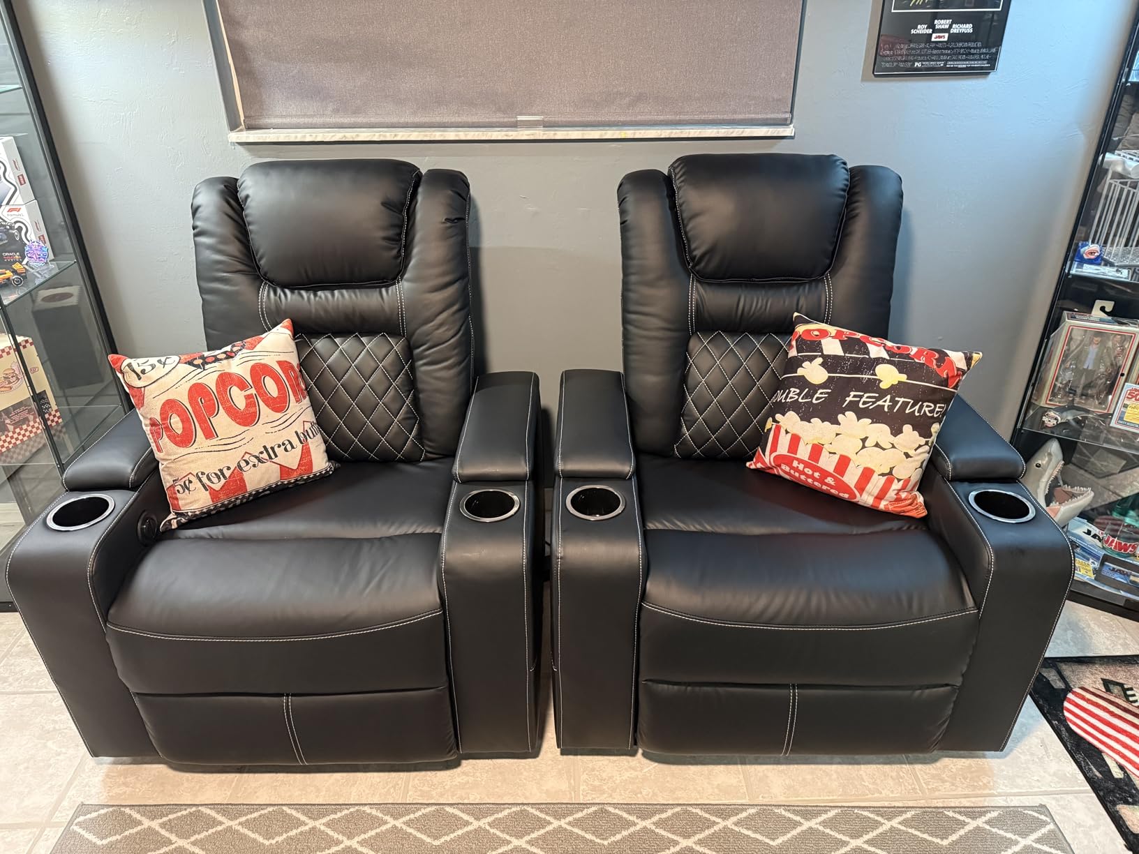 CANMOV Electric Power Recliner Chair with USB Ports and Cup Holders, Breathable Leather Home Theater Seating with Hidden Arm Storage (Black) customer photo 2