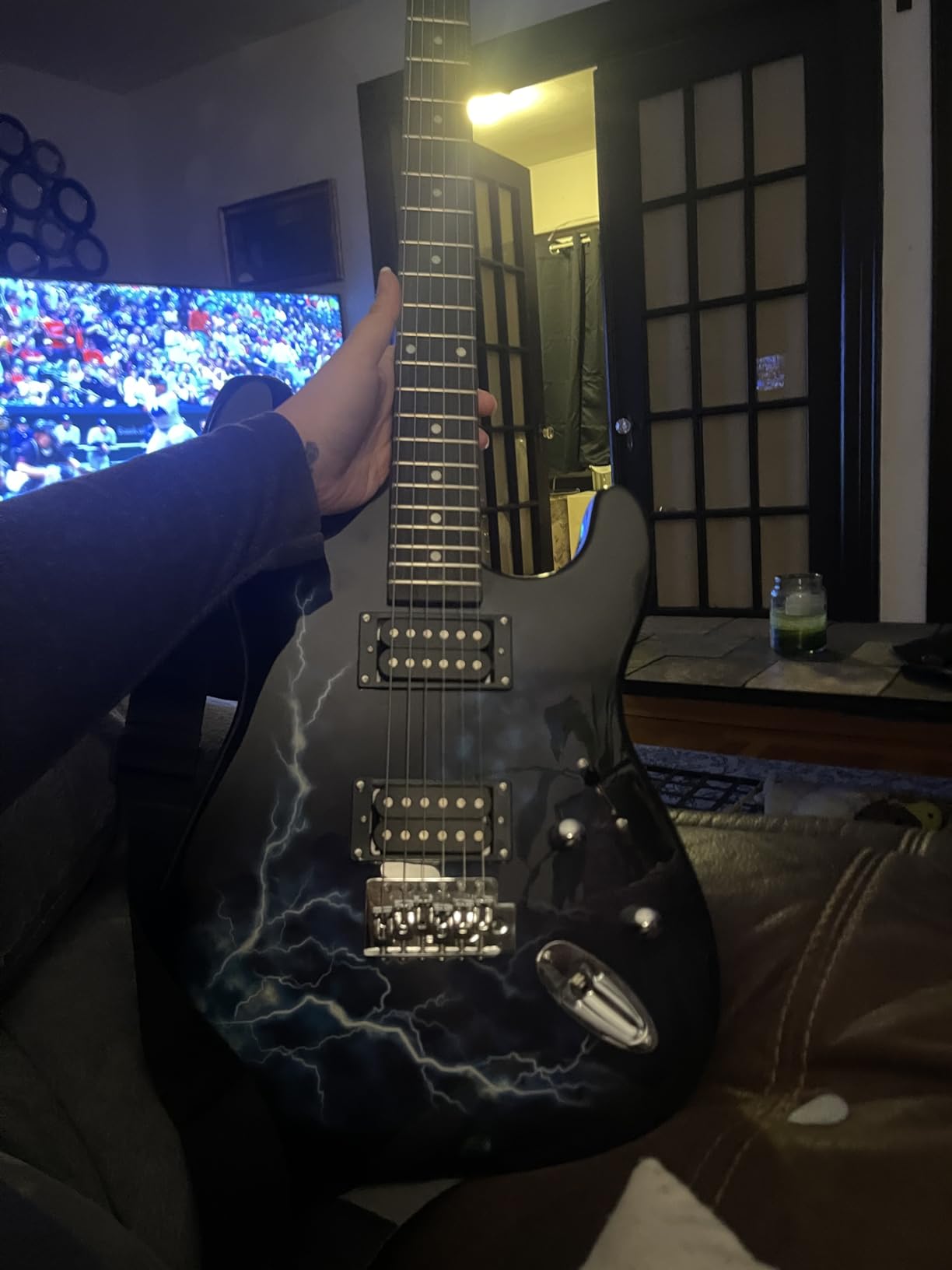 Ktaxon 39 Inch Solid Body Electric Guitar with H-H Pickup, Black Lightning customer photo 1