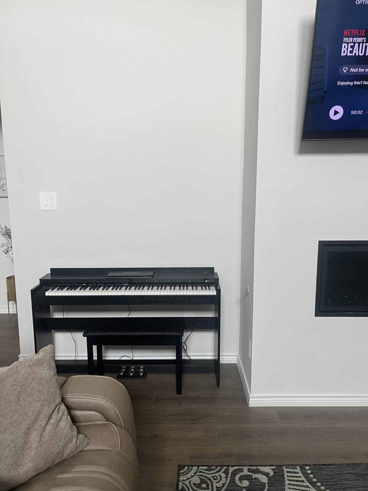 HEXANT 88-Key Weighted Digital Piano, Full-Size Semi-Weighted Upright Flip Electric Keyboard Piano with 3 Pedal and Multi-Functional Keyboard for Beginner(with Bench,Black) customer photo 1