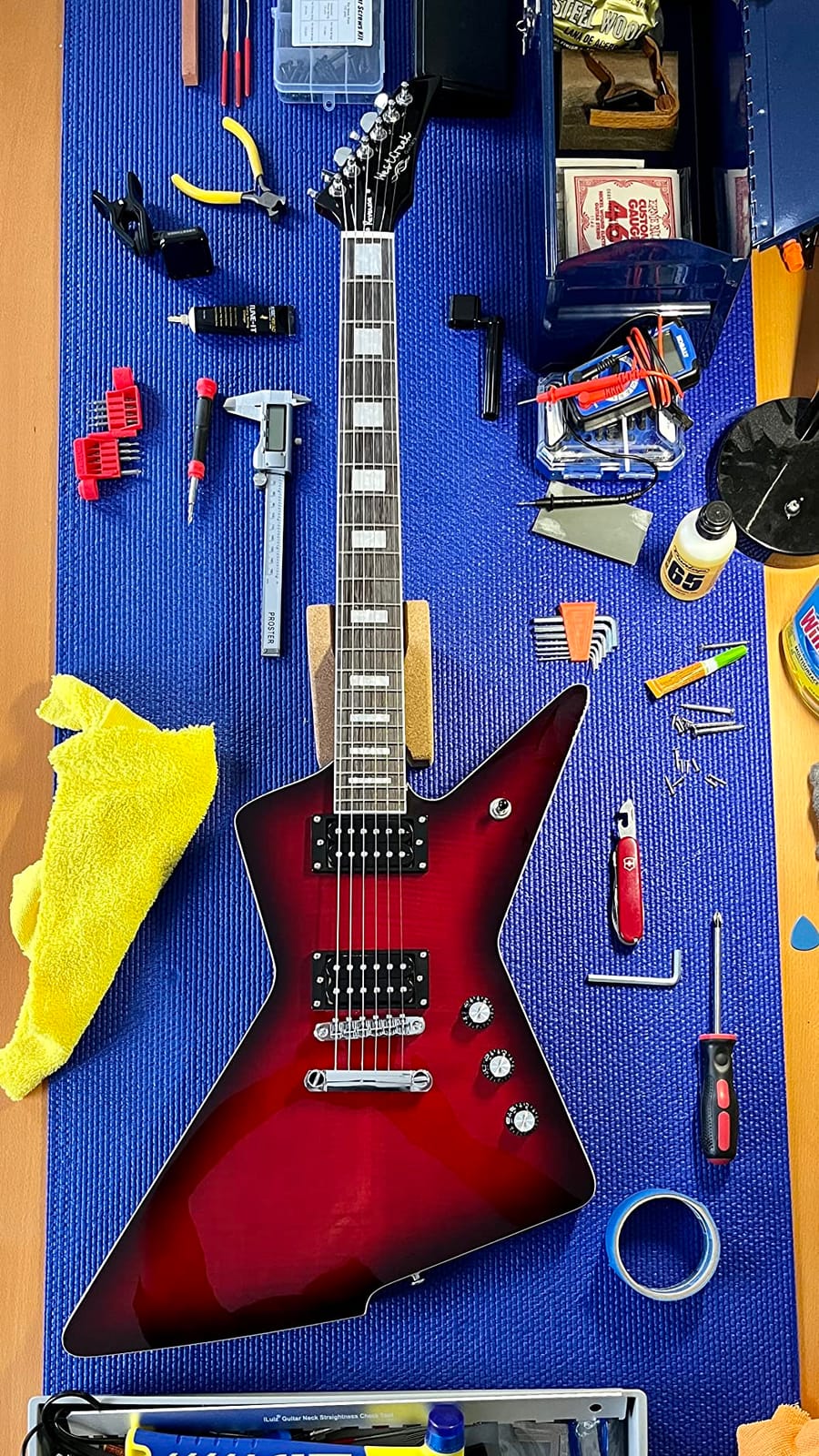 WestCreek Revenge Solid Body Electric Guitar, Heavy Metal Guitar, Right Handed, Alnico Humbucker Pickups, Rounded End Jumbo Frets, Bone nut, Rosewood Fretboard, Mahogany Body Purple customer photo 1
