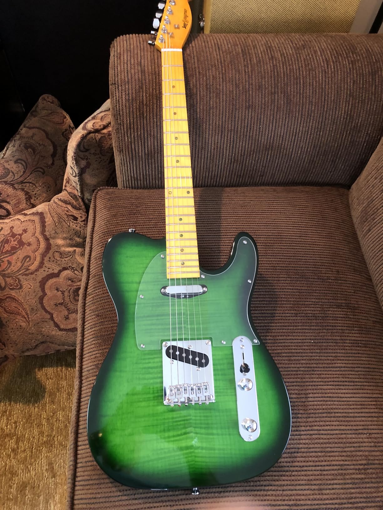 Leo Jaymz TL Style Electric Guitar with Flame Maple Top - High Gloss Mahogany Body and Hard Maple Neck - High Transparent Acrylic Pickguard (Transparent Honey Burst) customer photo 1