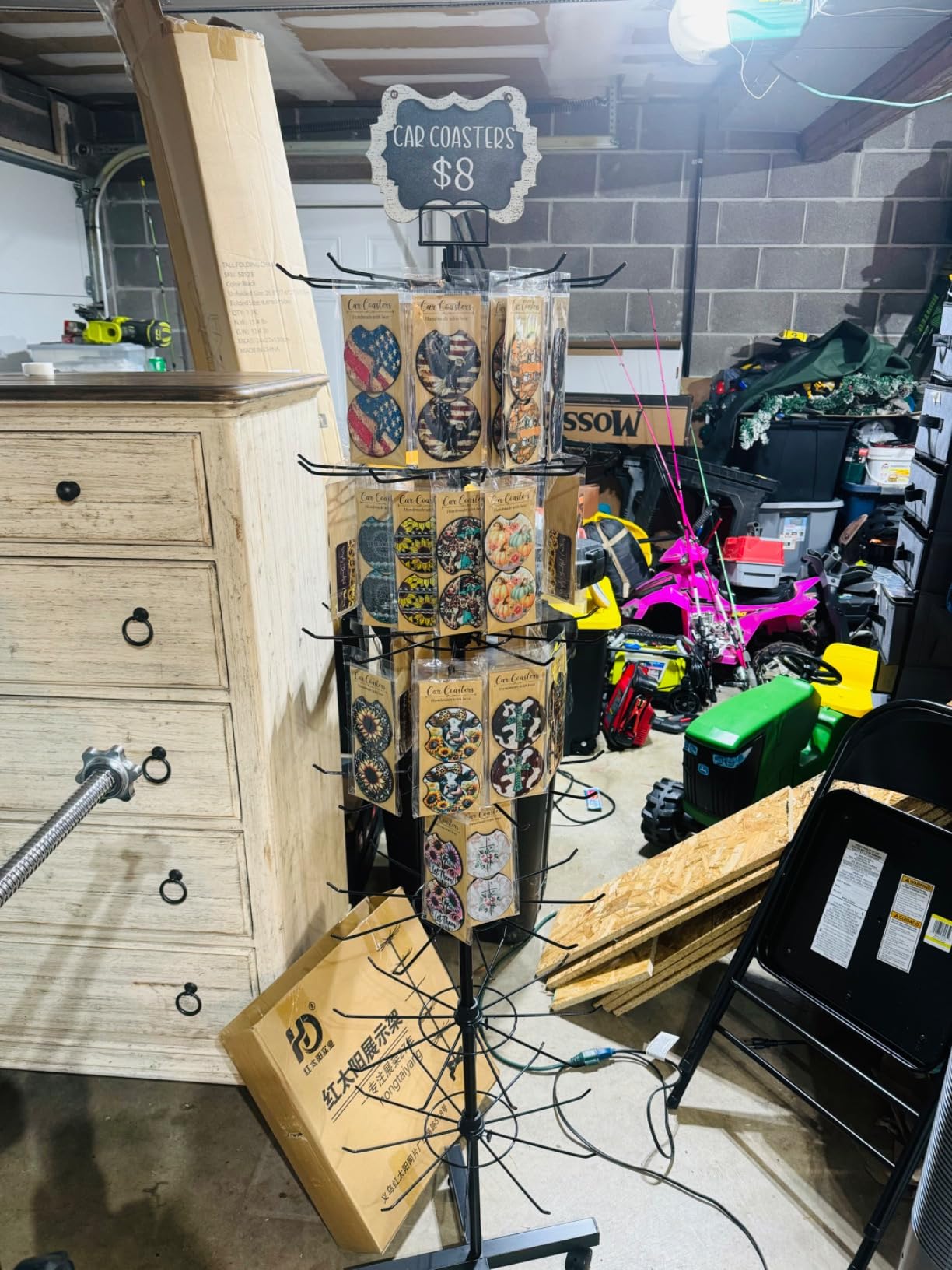 Upgraded Retail Display Stand 7 Tier Spinning Display Stand, Movable Shop Spinner Rack with Hooks, Retail Display Racks for Jewelry Keyring Hats Socks Toys (Black) customer photo 1
