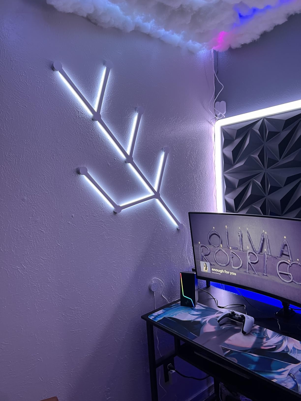 Smart WiFi RGB LED Wall Light Lines 16M+ Color LED Dimmable Music Sync Gaming Room, Bedroom, Led Home Wall Decor Light Bars Kit Compatible with Alexa and Google Assistant (9 LED Light Lines) customer photo 2