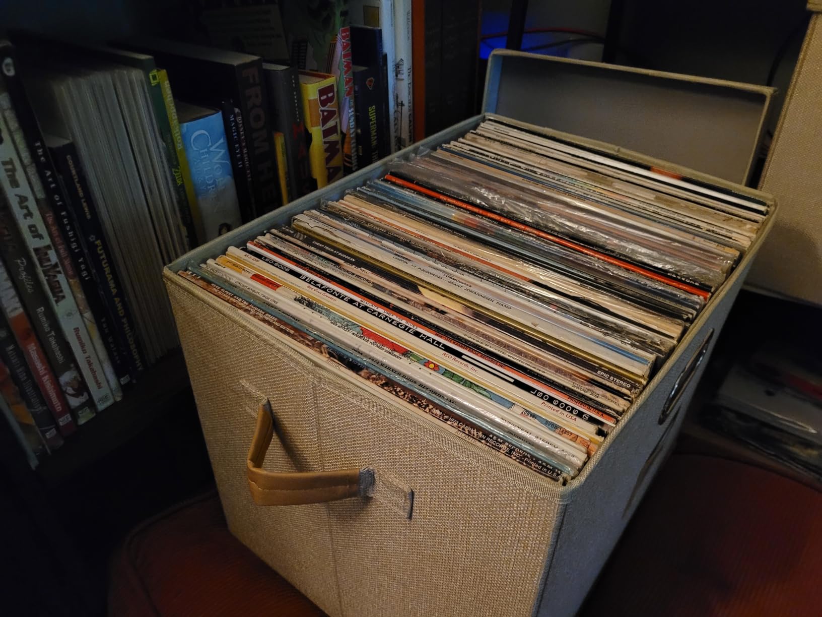 12-Inch Vinyl Record Storage Boxes with Lids and Handles, Stylish and Practical LP Record Organizer for 100+ Single Records, Suitable for Living Room, Study, Concert Hall or Office (17