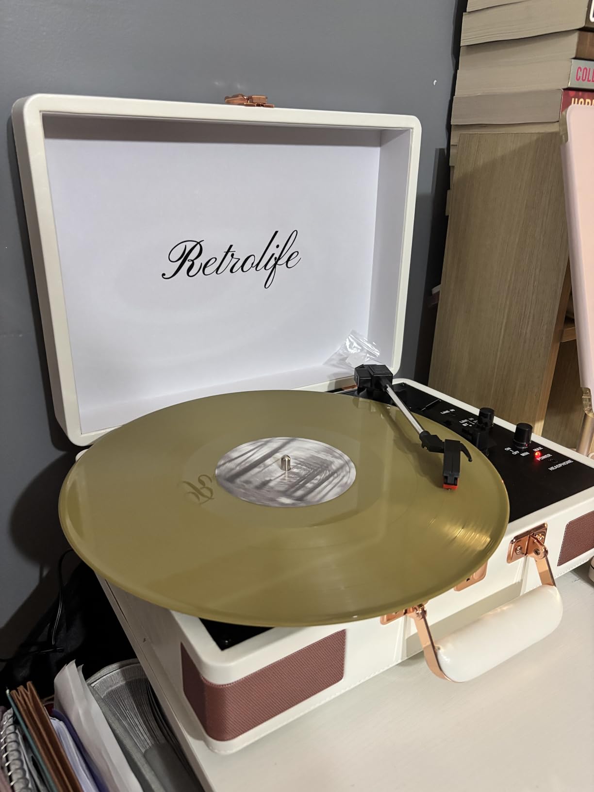 Retrolife Record Player 3 Speed Suitcase Design Bluetooth Playback, Blue customer photo 2