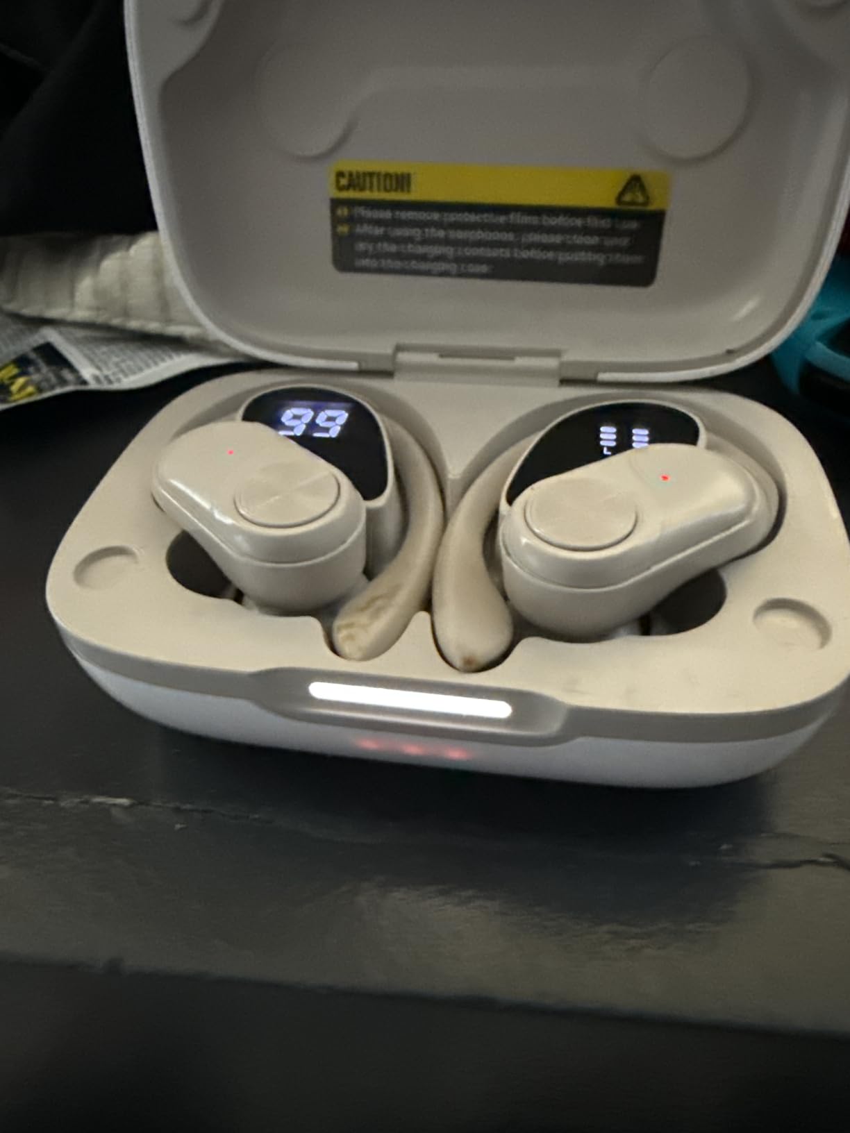 PocBuds Bluetooth Headphones Wireless Earbuds 80hrs Playtime Wireless Charging Case Digital Display Sports Ear Buds with Earhook Deep Bass IPX7 Waterproof Over-Ear Earphones for TV Phone Laptop Olive customer photo 2