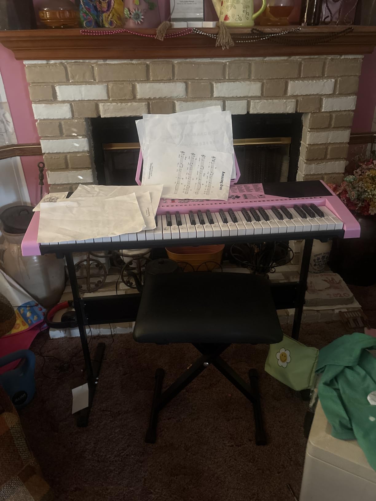 Best Choice Products 61-Key Beginners Complete Electronic Keyboard Piano Set w/Lighted Keys, LCD Screen, Headphones, Stand, Bench, Teaching Modes, Note Stickers, Built-In Speakers - Pink customer photo 2