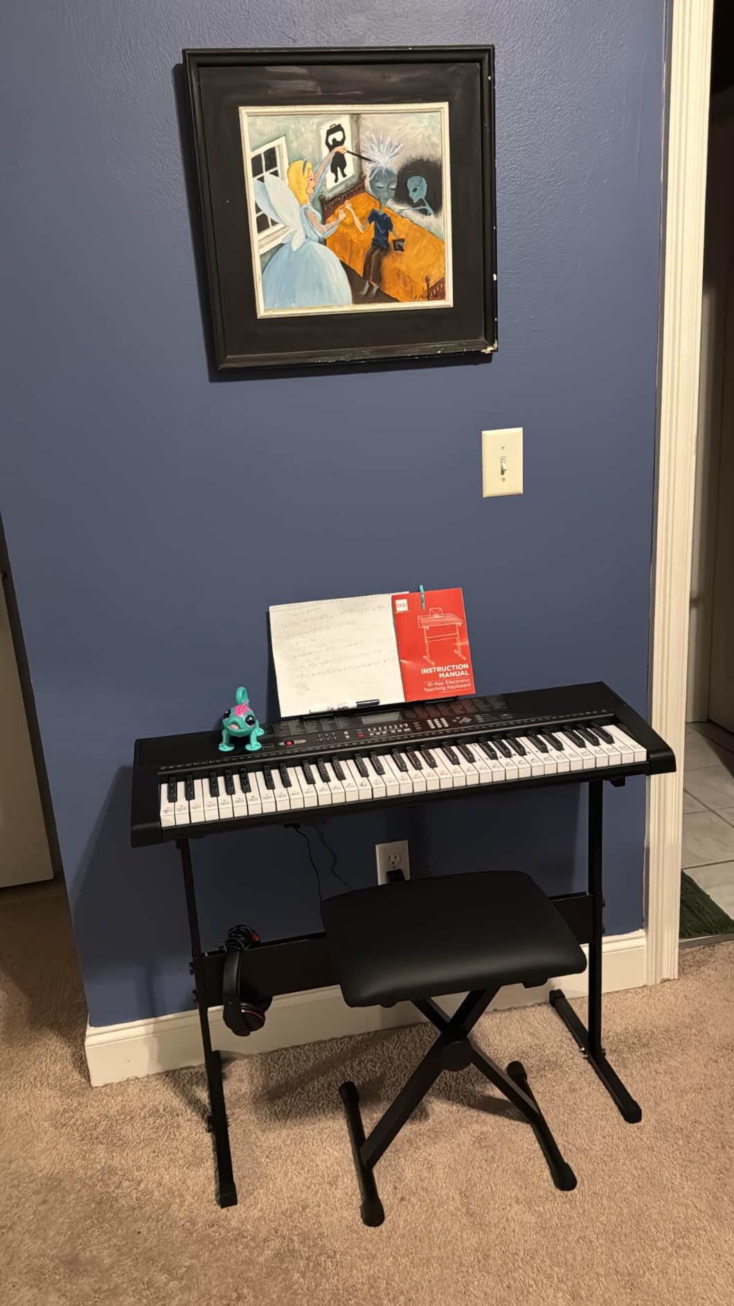 Best Choice Products 61-Key Beginners Complete Electronic Keyboard Piano Set w/Lighted Keys, LCD Screen, Headphones, Stand, Bench, Teaching Modes, Note Stickers, Built-In Speakers - White customer photo 2