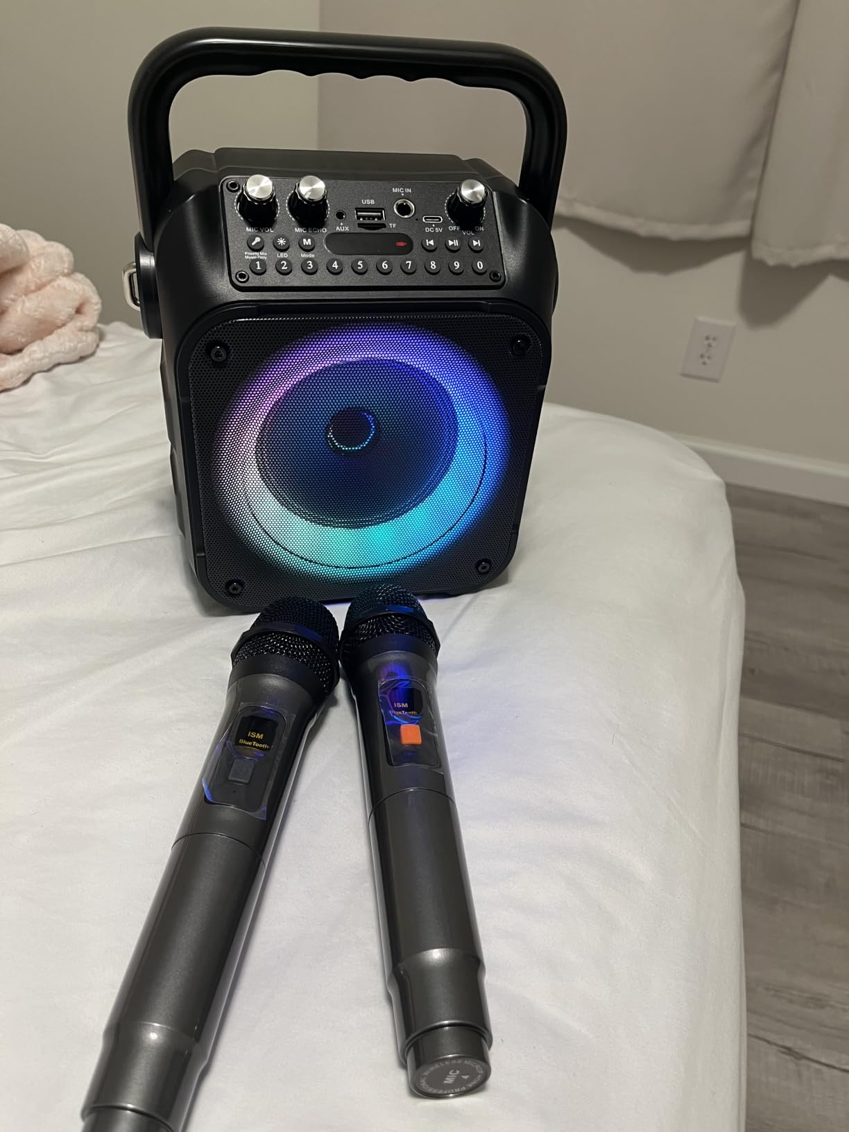 CYY Karaoke Machine, Portable Bluetooth Speaker with 2 Wireless Microphones customer photo 2