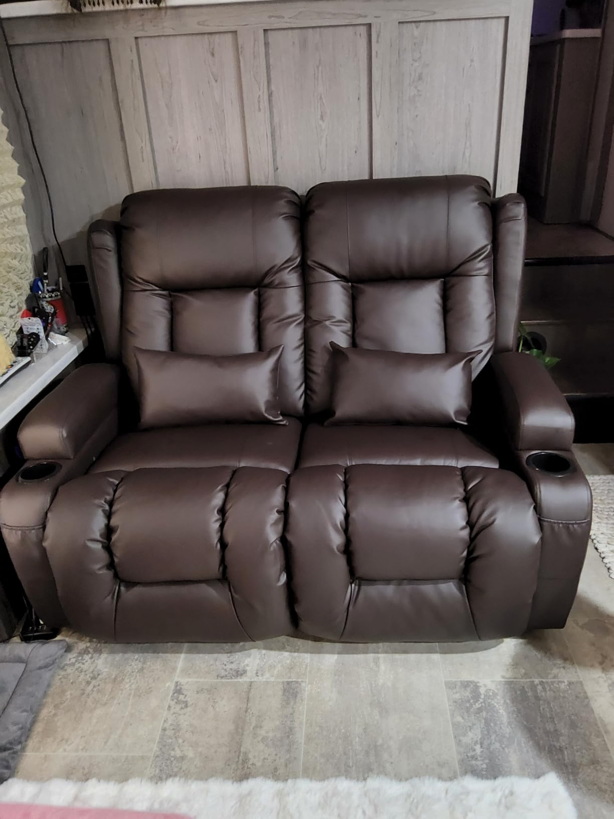URRED Power Loveseat Recliner Sofa with Massage and Heat，Black customer photo 2