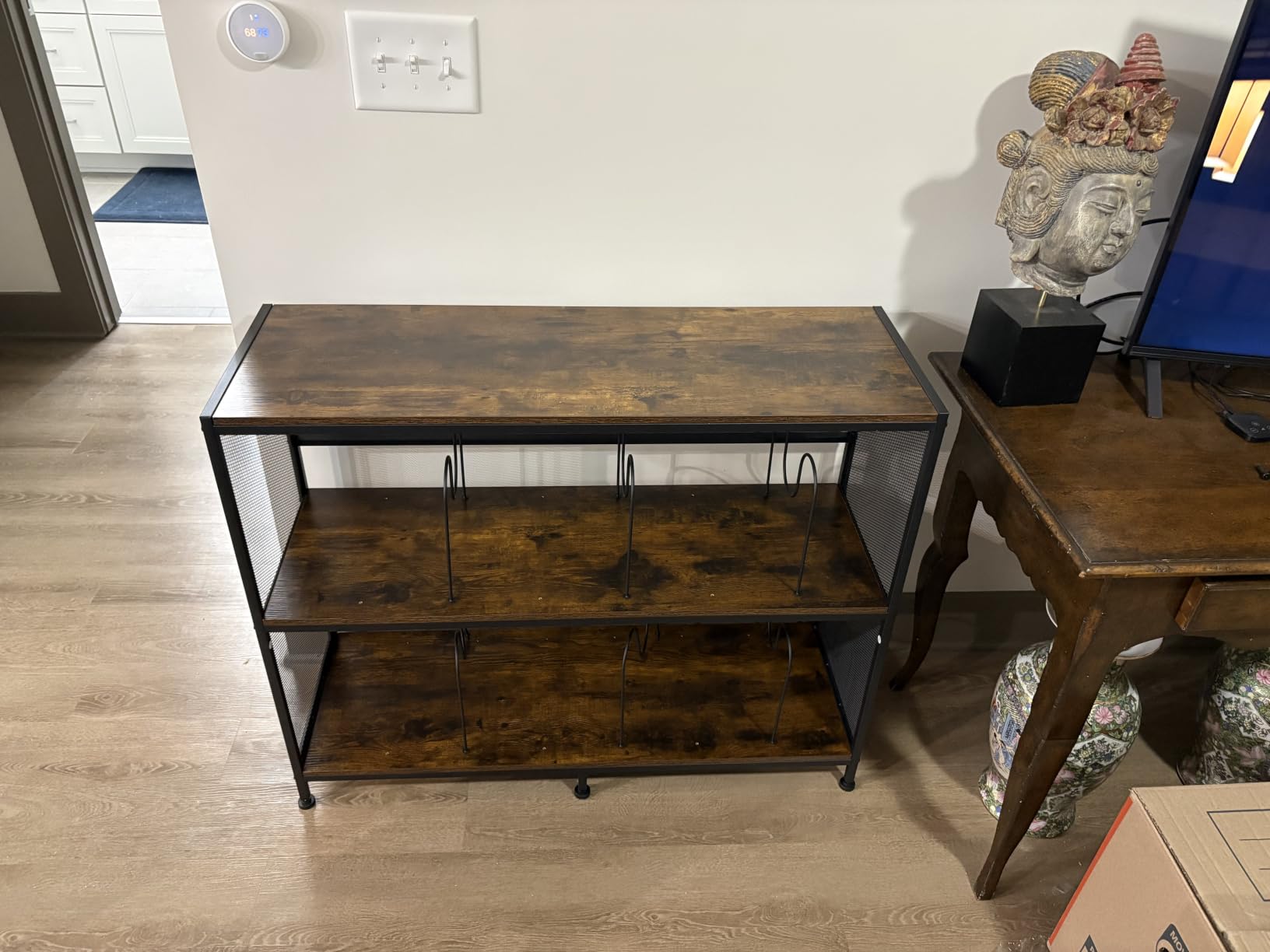 3-Tier Vinyl Record Storage: Vintage Player Table with Spacious Storage - Up to 450 Records, Turntable Stand with Adjustable Dividers, Extra Top Surface for Audio Equipment, Perfect for Living Room customer photo 1
