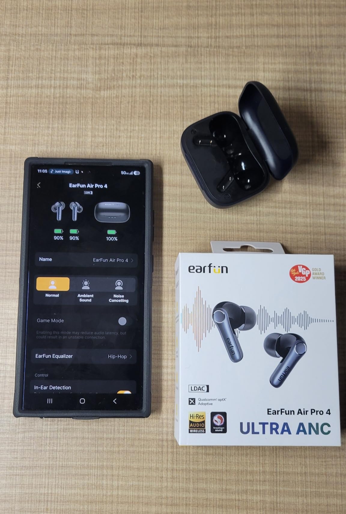 EarFun Air Pro 4 Adaptive Hybrid Noise Canceling Wireless Earbuds, Qualcomm Snapdragon Sound, aptX™ Lossless, 6 Mics AI CVC 8.0 Call, LDAC Hi-Res Audio, 52H Playtime, Bluetooth 5.4, in-Ear Detection customer photo 2
