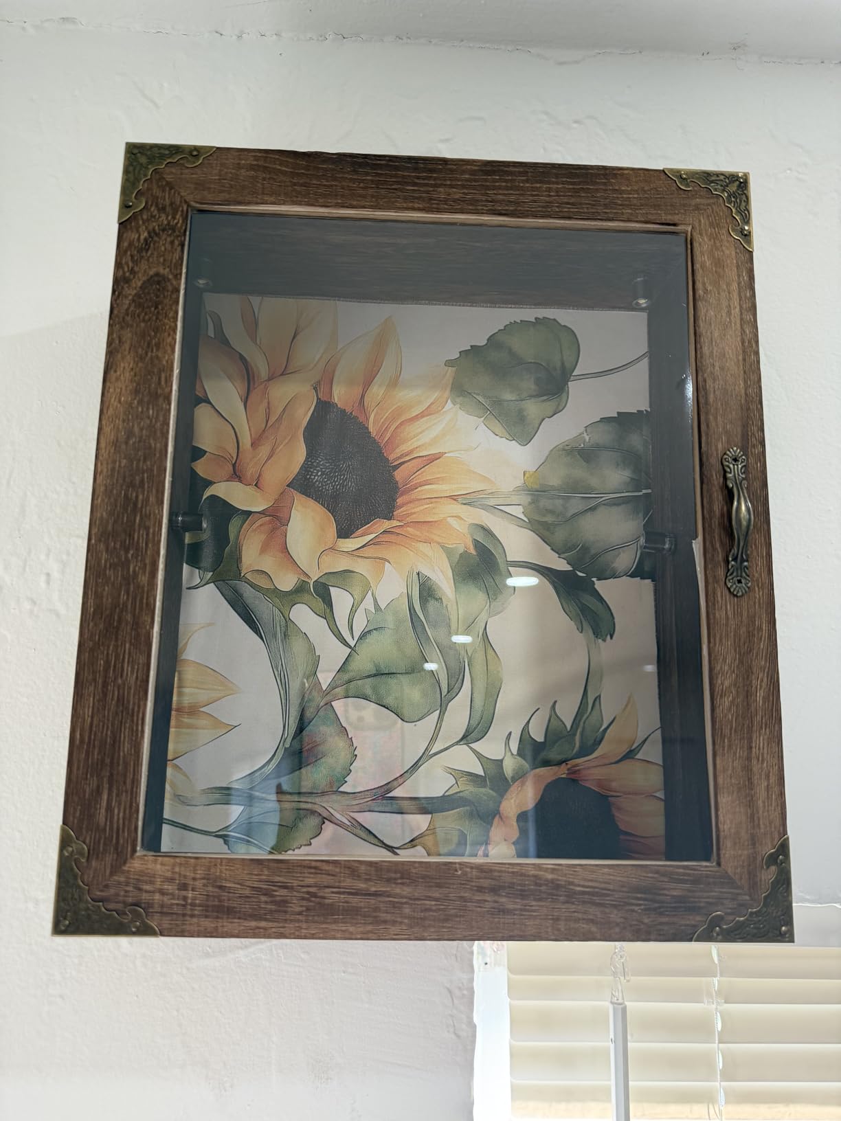Shadow Box Frame 11x13, Depth 5in Shadow Boxes Display Cases, Glass Door, Rustic Burnt Wood, Vintage Metal Accents, Metal Handle and Latch, Linen Back customer photo 1