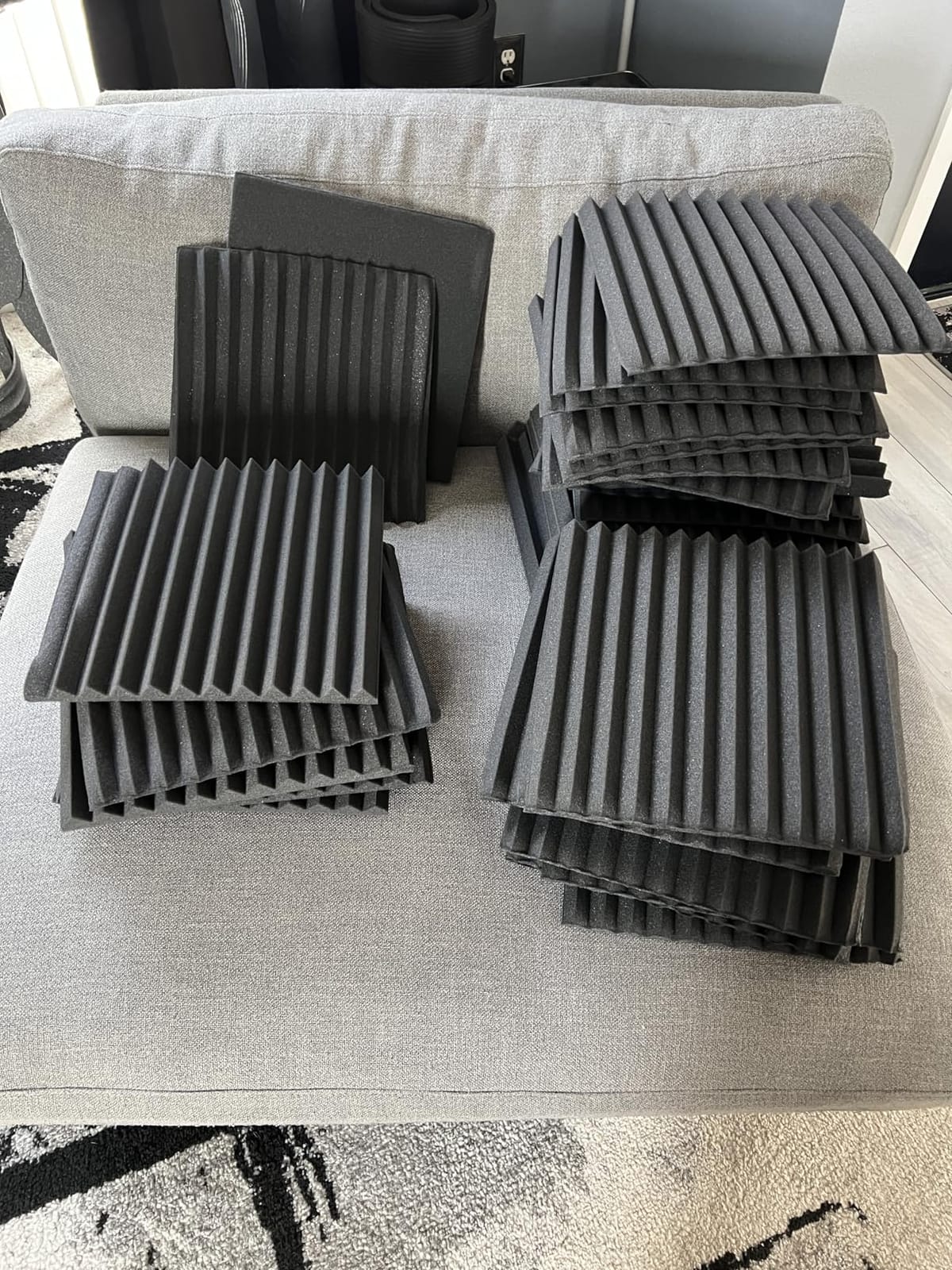 Knightsacoustic 96 Pack Sound Proof Foam Panels for Walls, 1 X 12 X 12 Inches Acoustic Foam Panels, High Density Acoustic Panels Sound Absorbing, Black Noise Cancelling Studio Wedges(NOT ADHESIVE) customer photo 1