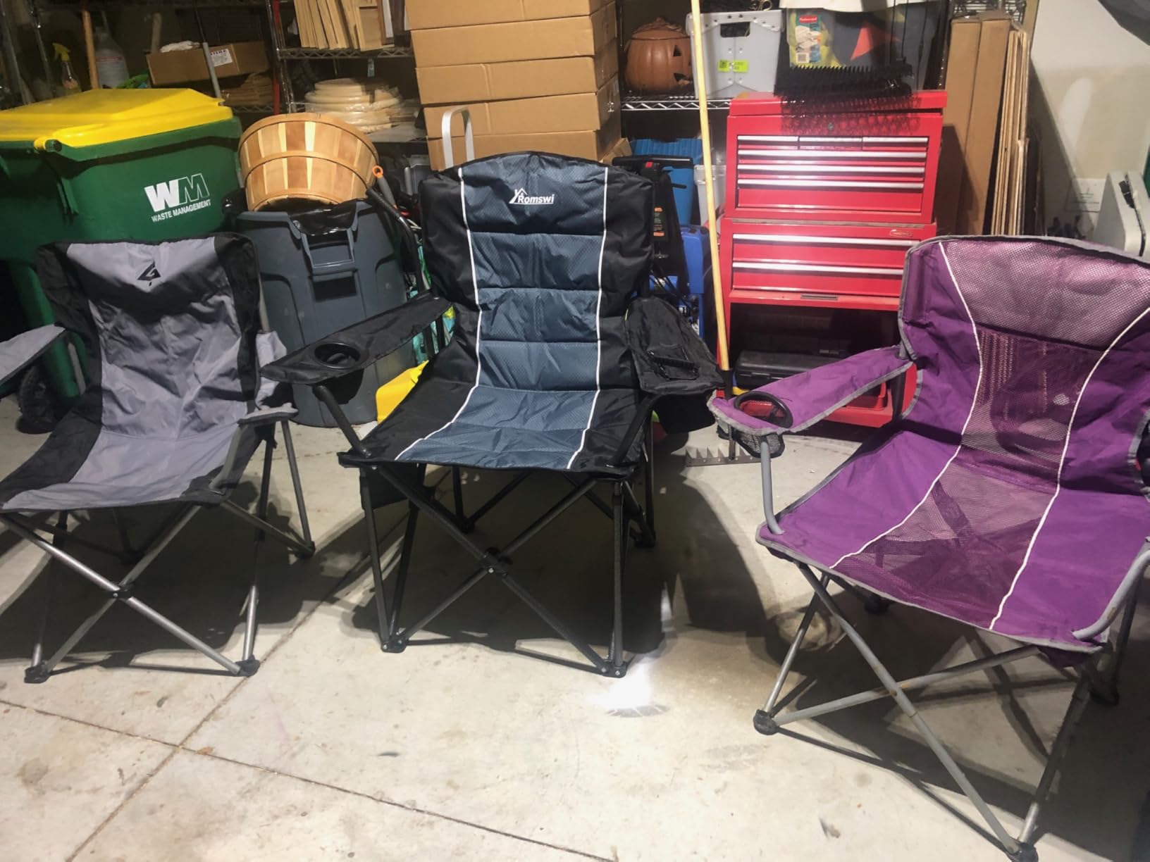 Romswi Oversized Camping Chairs,Heavy Duty Support 500 LBS,Padded Back & Arm Sport Chairs, Cup Holder Cooler Bag, Collapsible Folding Chairs for Outdoor, Fishing & Garden, Black,2-Pack customer photo 2