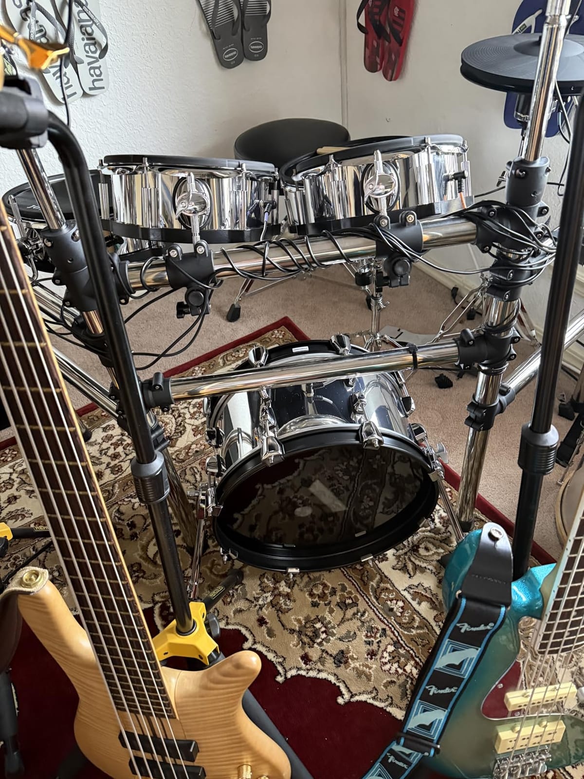 AKLOT Acoustic-Style Electric Drum Set: Independent 16'' Wooden Double Pedal Bass Drum and 12'' Snare, Triple-Zone Ride Cymbal, Standalone Hi-Hat, Full Mesh Pads, 460 Sounds, USB MIDI, Sliver customer photo 1