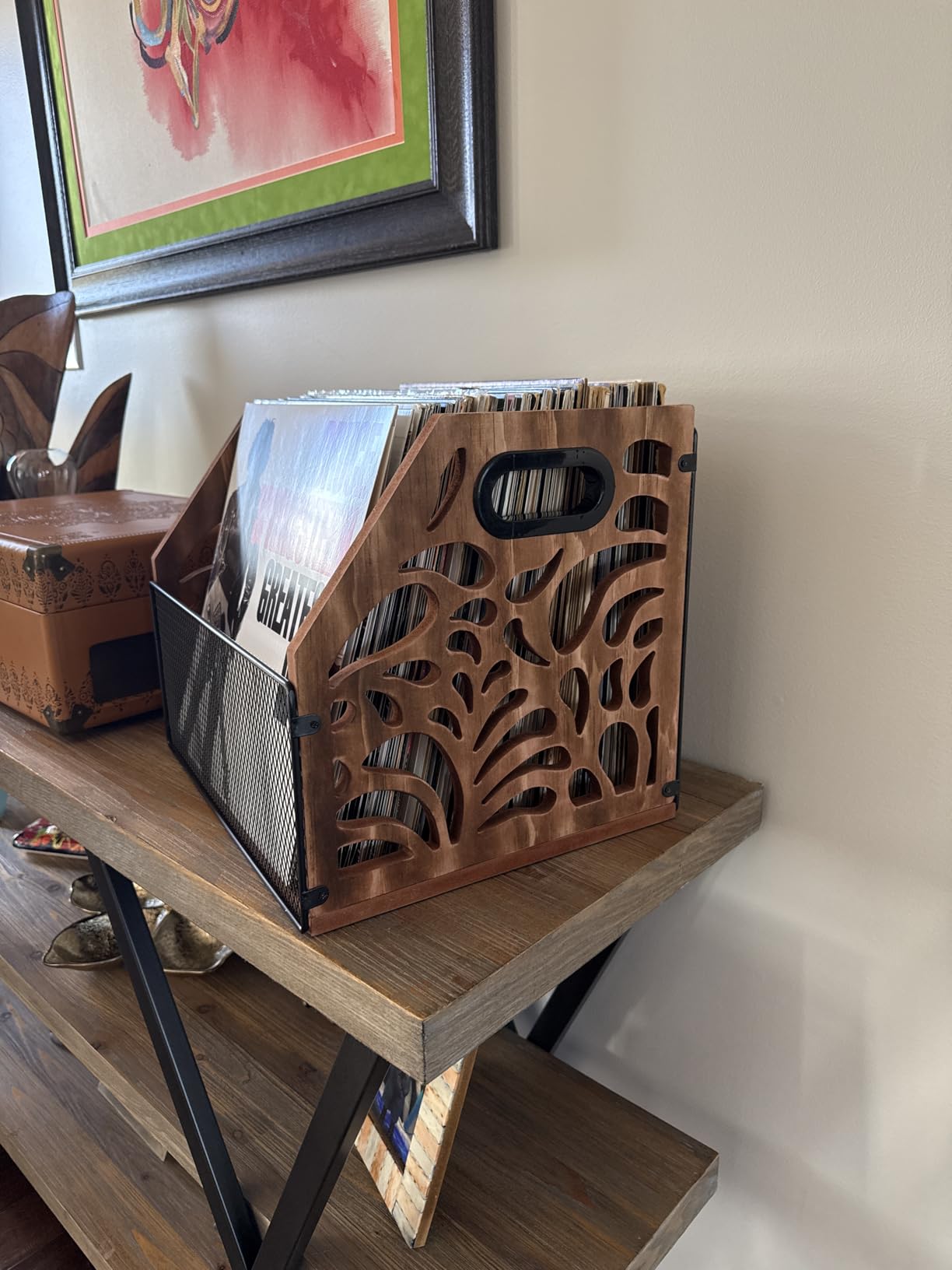 Vinyl Record Storage, Wooden Record Holder, Magazine Holder, Magazine Rack for Desktop and Home Office, Record Crate Storage for Albums, Book, Files, Holds up to 70+ Records customer photo 1