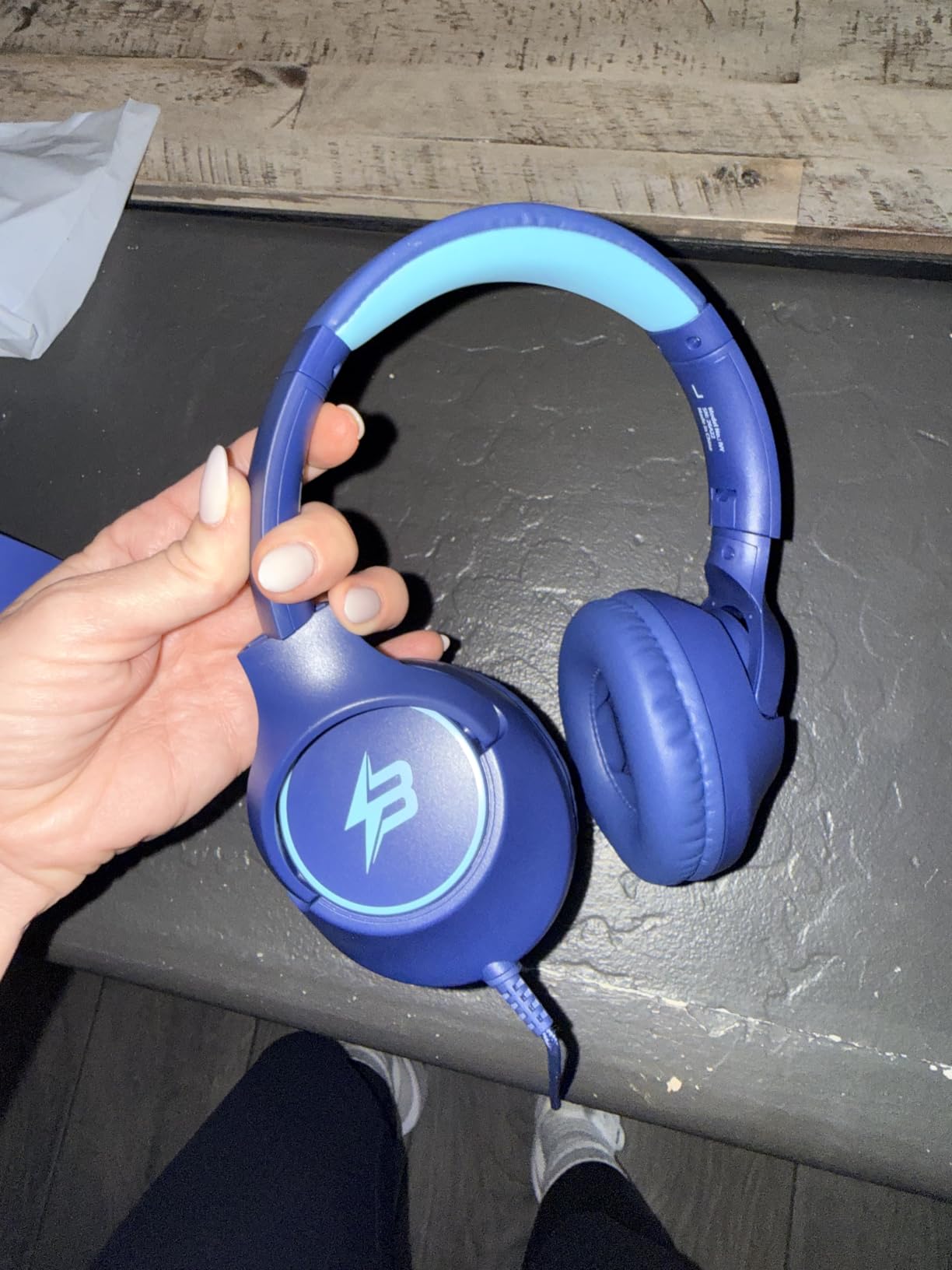 Kids Headphones Wired for School, 3.5mm Safe Volume Limited with Mic, Navy customer photo 2