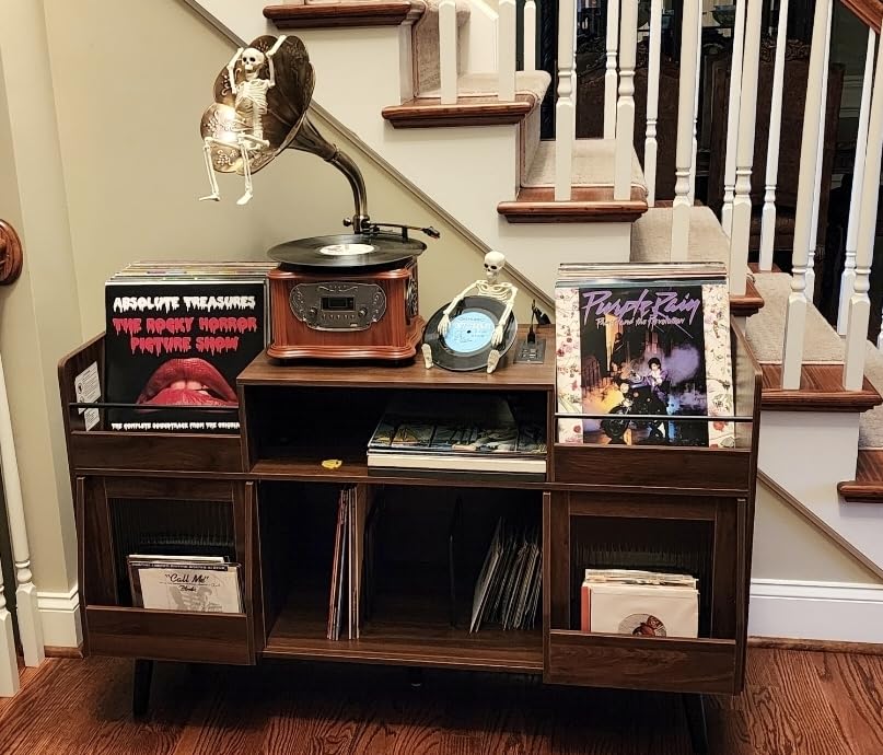 XL Record Player Stand with Sliding Door,500 Vinyl Record Storage Cabinet customer photo 1