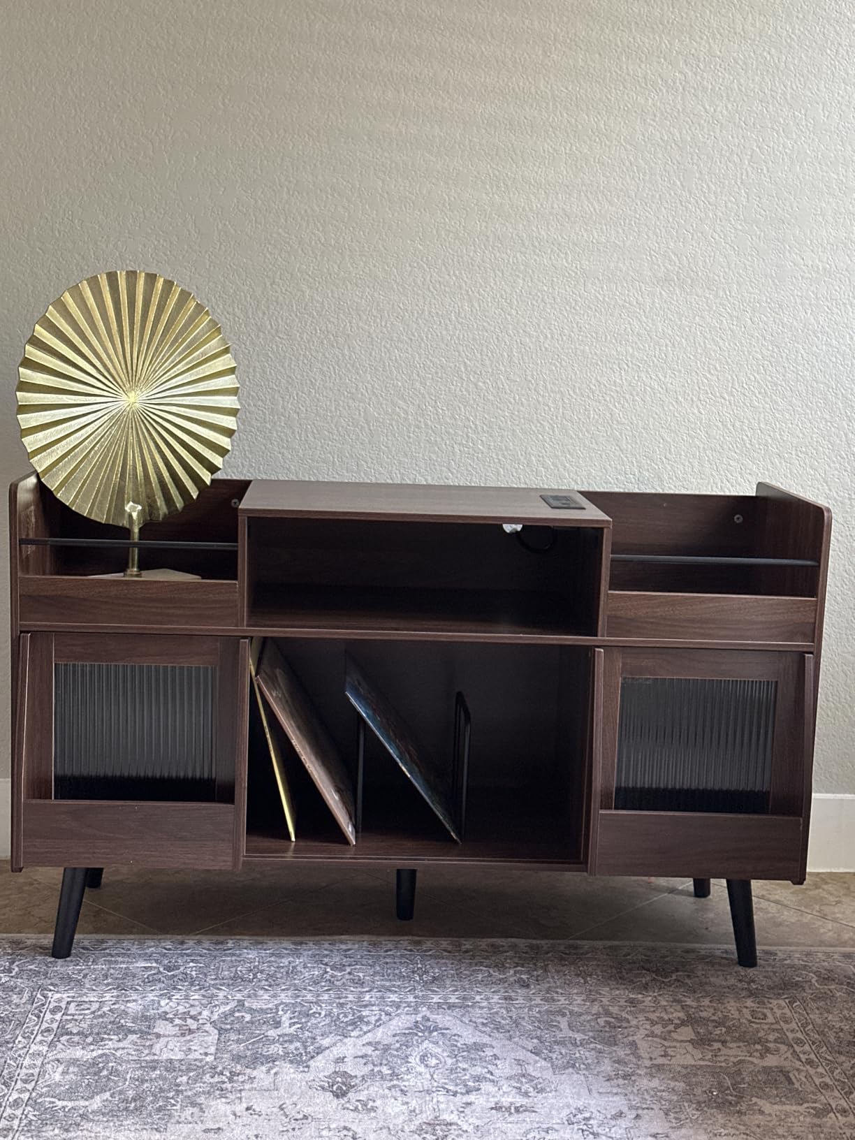 XL Record Player Stand with Sliding Door,500 Vinyl Record Storage Cabinet customer photo 2