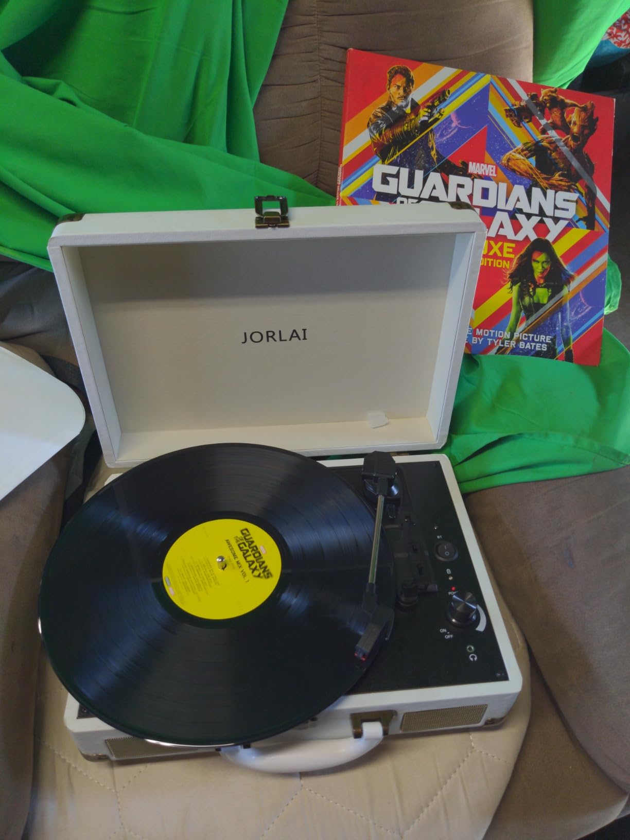 Portable Record Player with Bluetooth 3 Speed Turntable Built in Rechargeable Battery Vintage Suitcase Design with RCA Line Out and Aux in customer photo 2