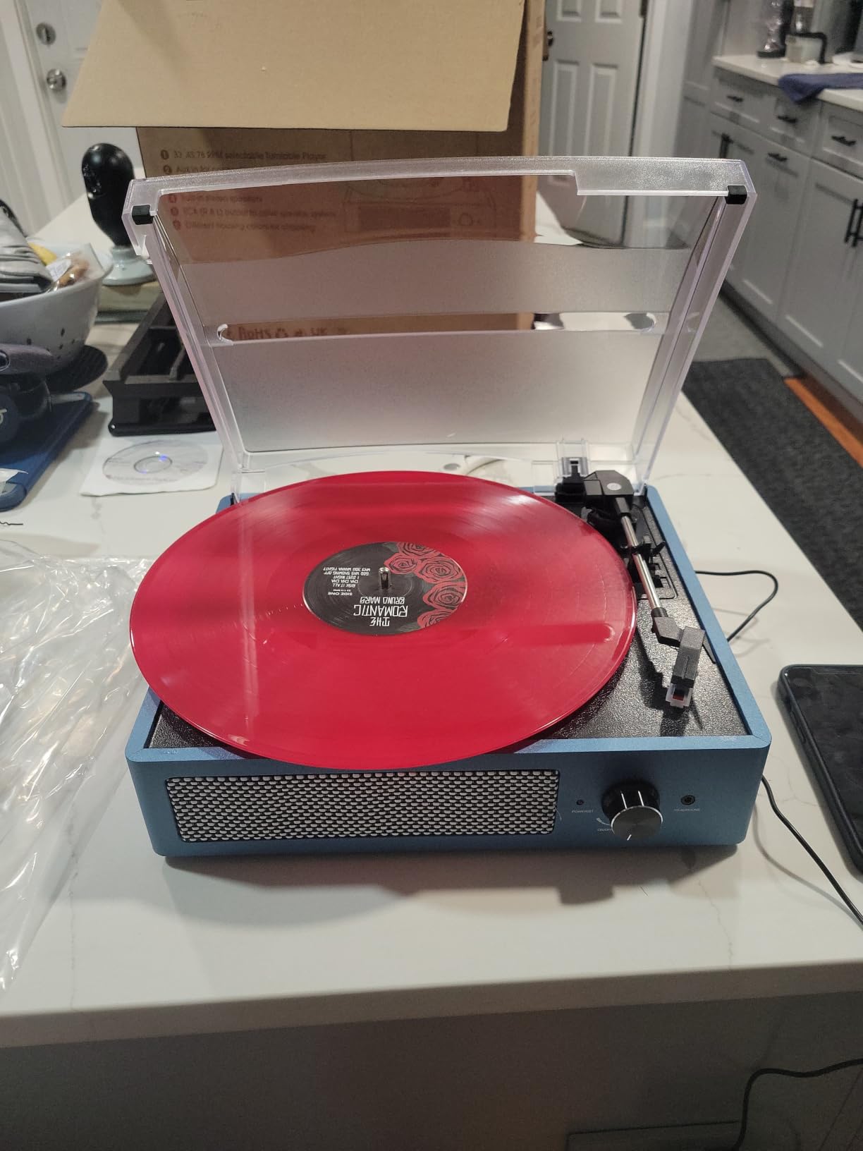 Vinyl Record Player with 2 Stereo Speakers Belt-Driven Vintage Turntables 3 Speed 3 Size Wireless Bluetooth Playback AUX-in RCA Out Headphone LP Vinyl Players Auto Stop Pale Silver customer photo 1