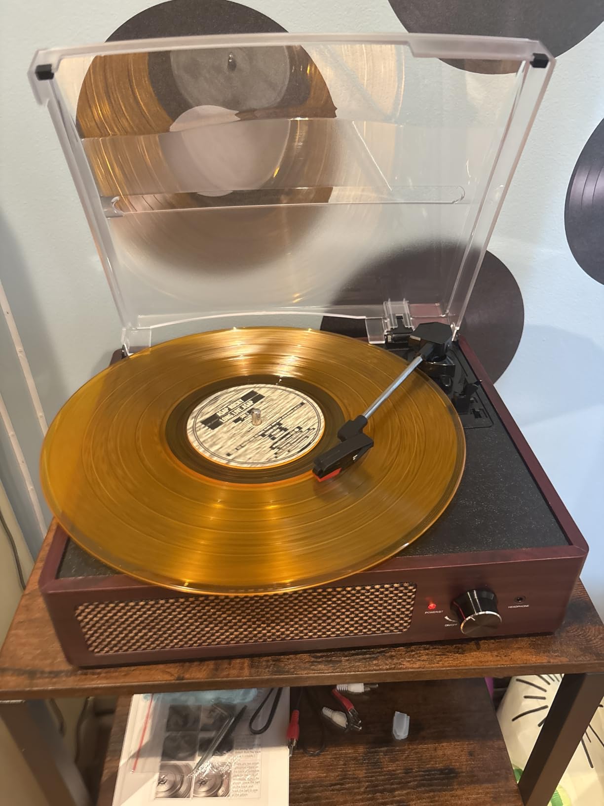 Vinyl Record Player with 2 Stereo Speakers Belt-Driven Vintage Turntables 3 Speed 3 Size Wireless Bluetooth Playback AUX-in RCA Out Headphone LP Vinyl Players Auto Stop Pale Silver customer photo 2