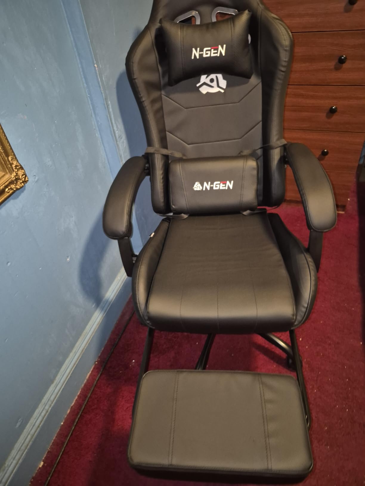 N-GEN GAMING Gaming Chair with Footrest, Lumbar, High-Back, All Black customer photo 2