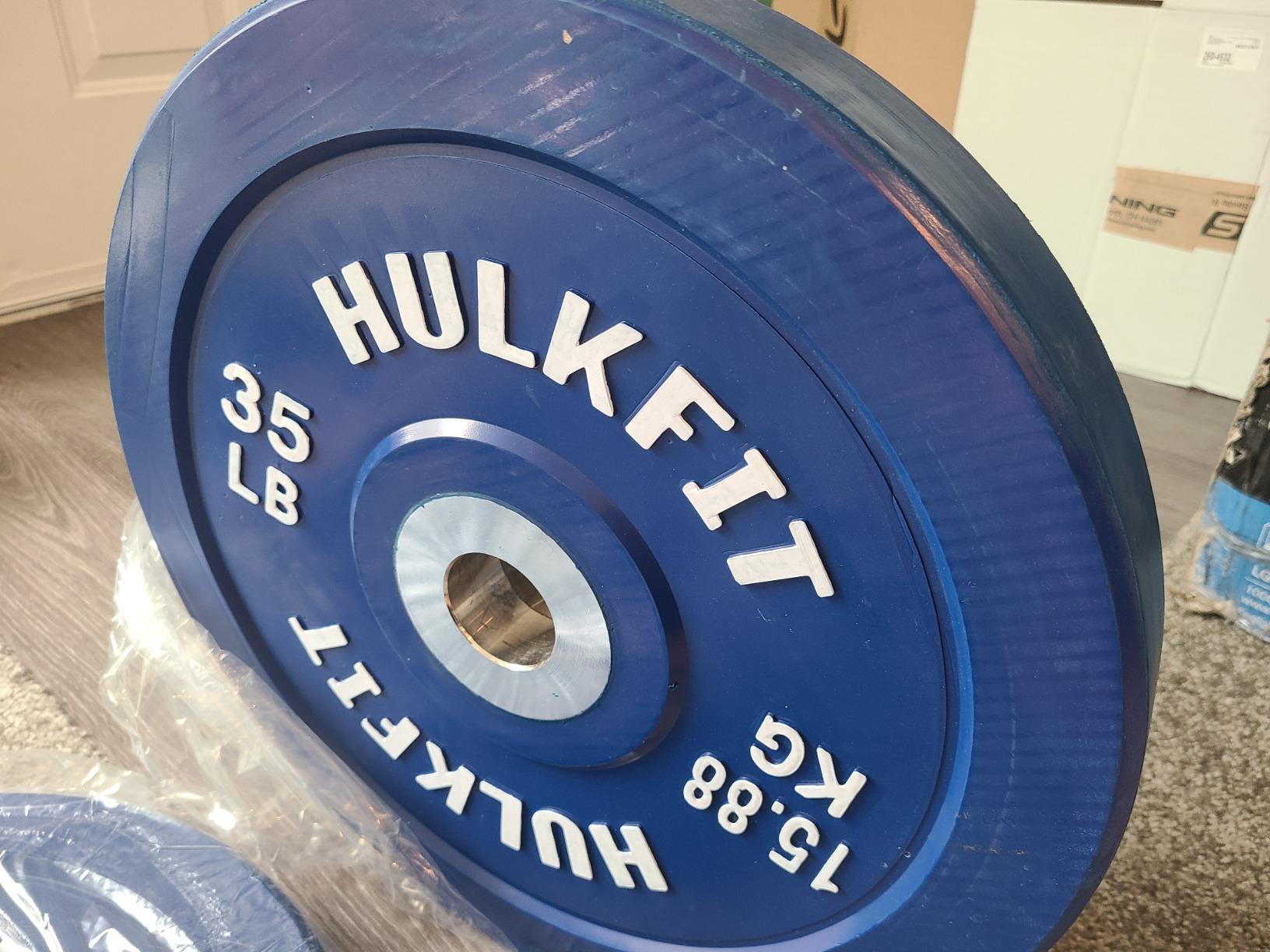 HULKFIT 2-Inch Olympic Rubber Weight Plates Sets, Bumper Plates Set with 7ft Bar, 100-390LB Set, Colored customer photo 2