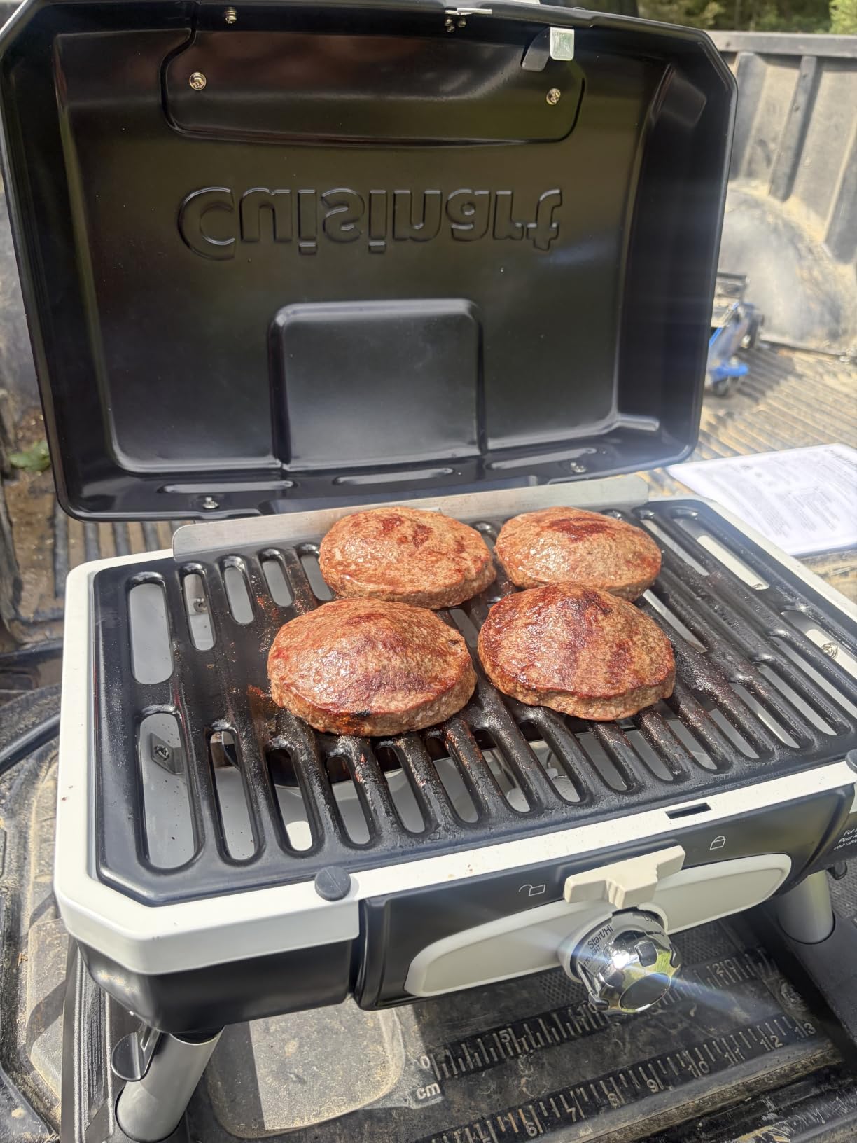 Cuisinart Petite Gourmet Portable Gas Grill, Compact Portable Grill Propane, 150 Sq. In. Cooking Surface, 5,500 BTU Burner Small Gas Grills for Camping, BBQ, Folding Legs and Carry Handles, Red customer photo 1