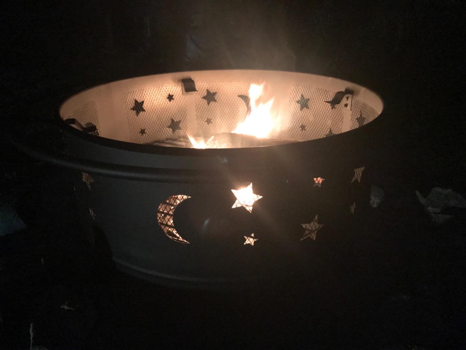 Pure Garden Round Outdoor Fire Pit with Star Cutouts, Black, 32-Inch customer photo 2