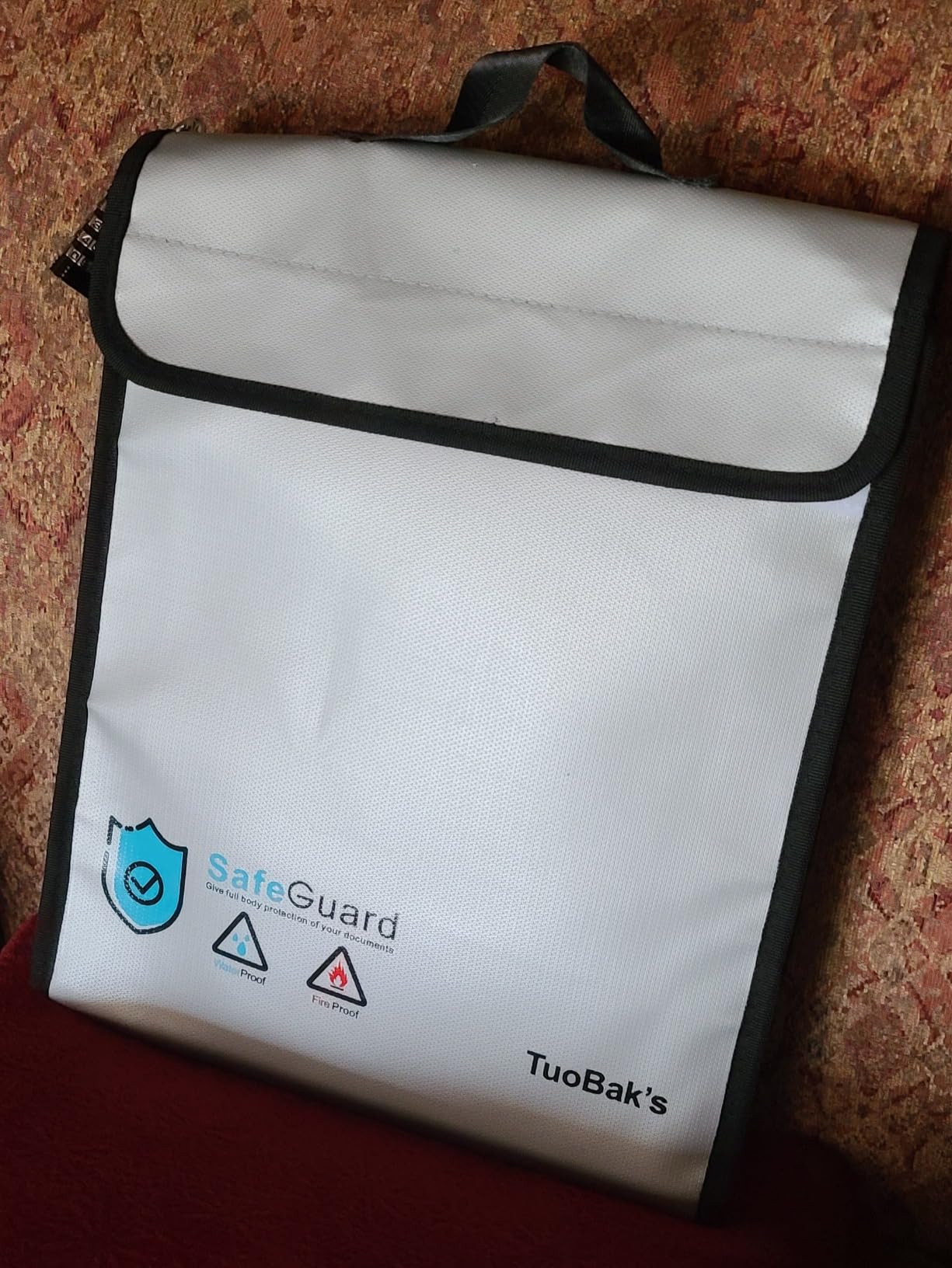 TuoBak's Fireproof Waterproof Document Bag with Zipper,Heat Insulated Upgraded Fireproof Document Bag 15.8”x 12.6”×2.5” for Important Document Storage Organizer for Valuables, Legal Documents Safe customer photo 1